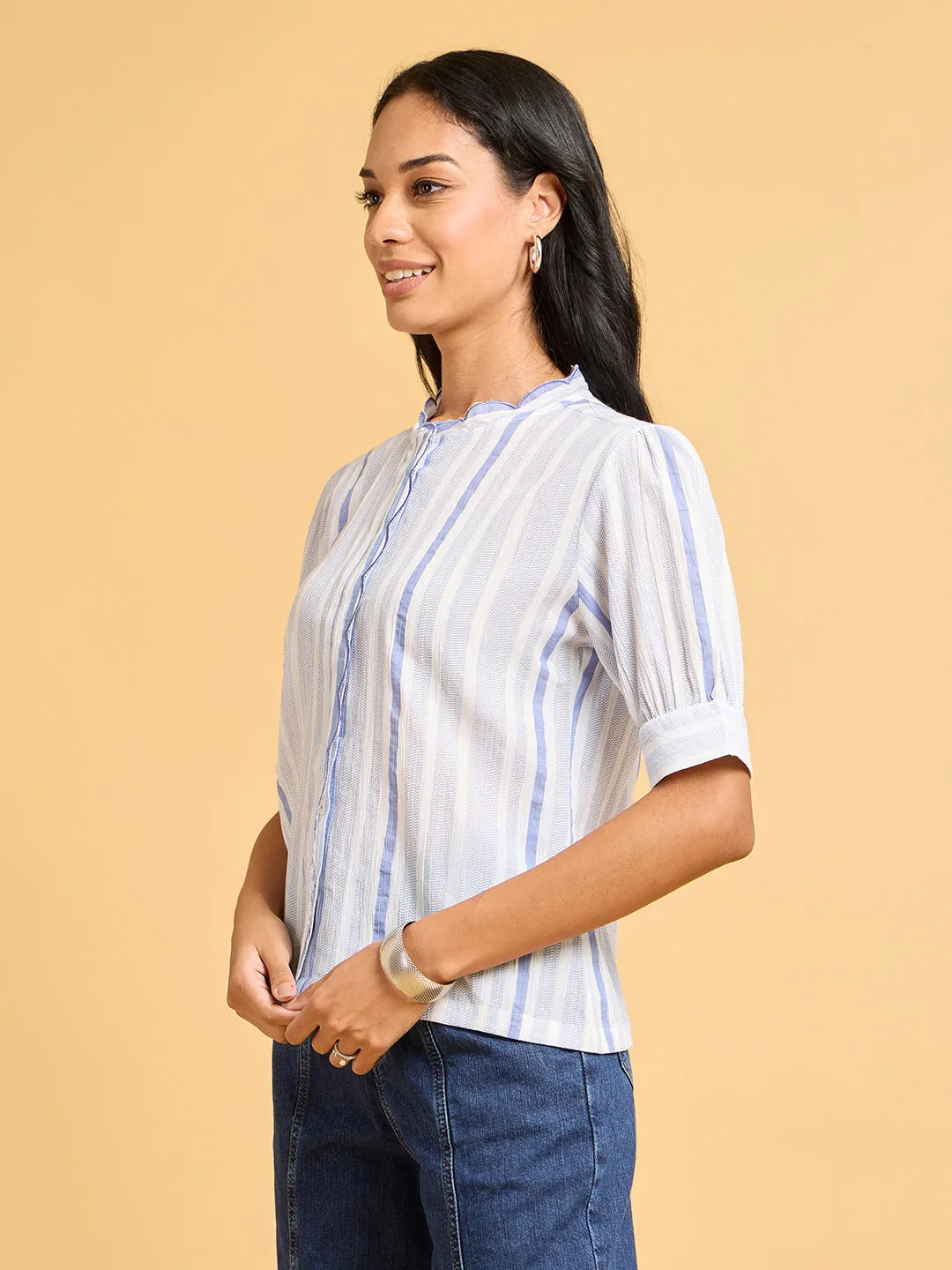 Echoes of Bliss Blue Striped Shirt