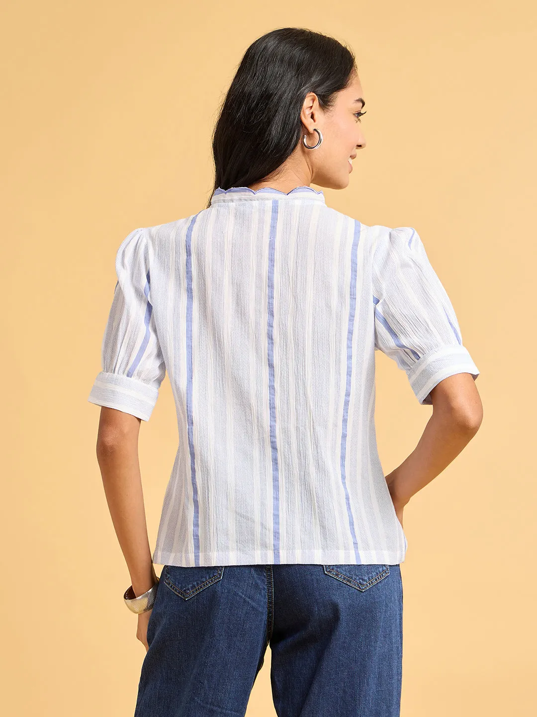 Echoes of Bliss Blue Striped Shirt