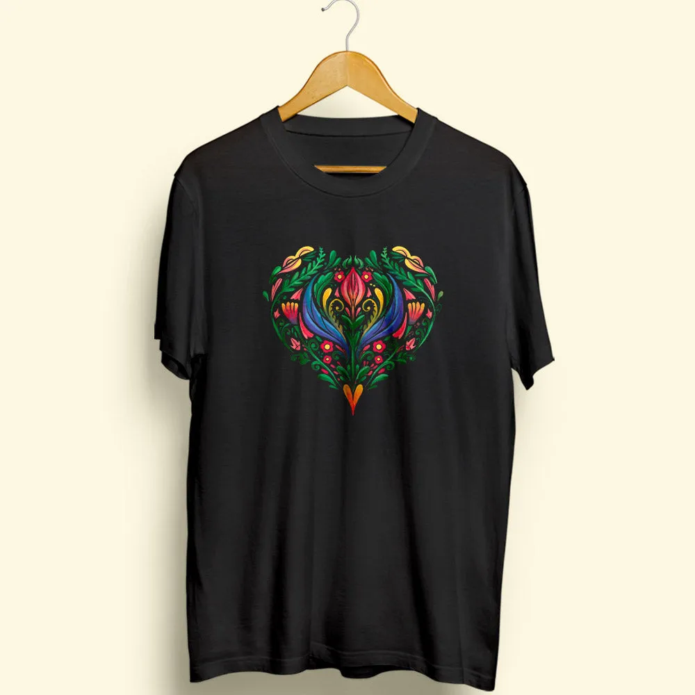 Floral Heart Half Sleeve T-Shirt