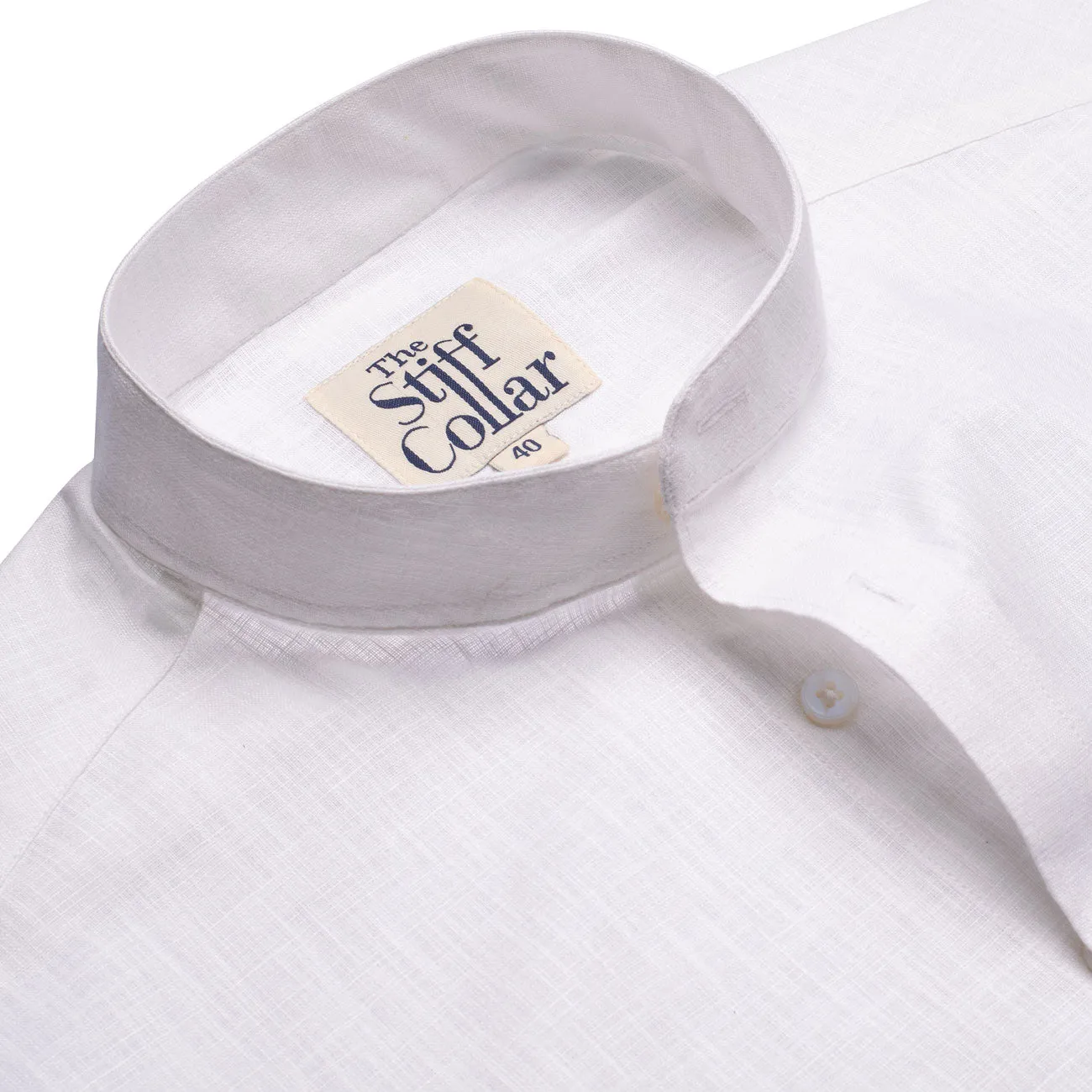 Frost White Cotton Linen Mandarin Collar Shirt