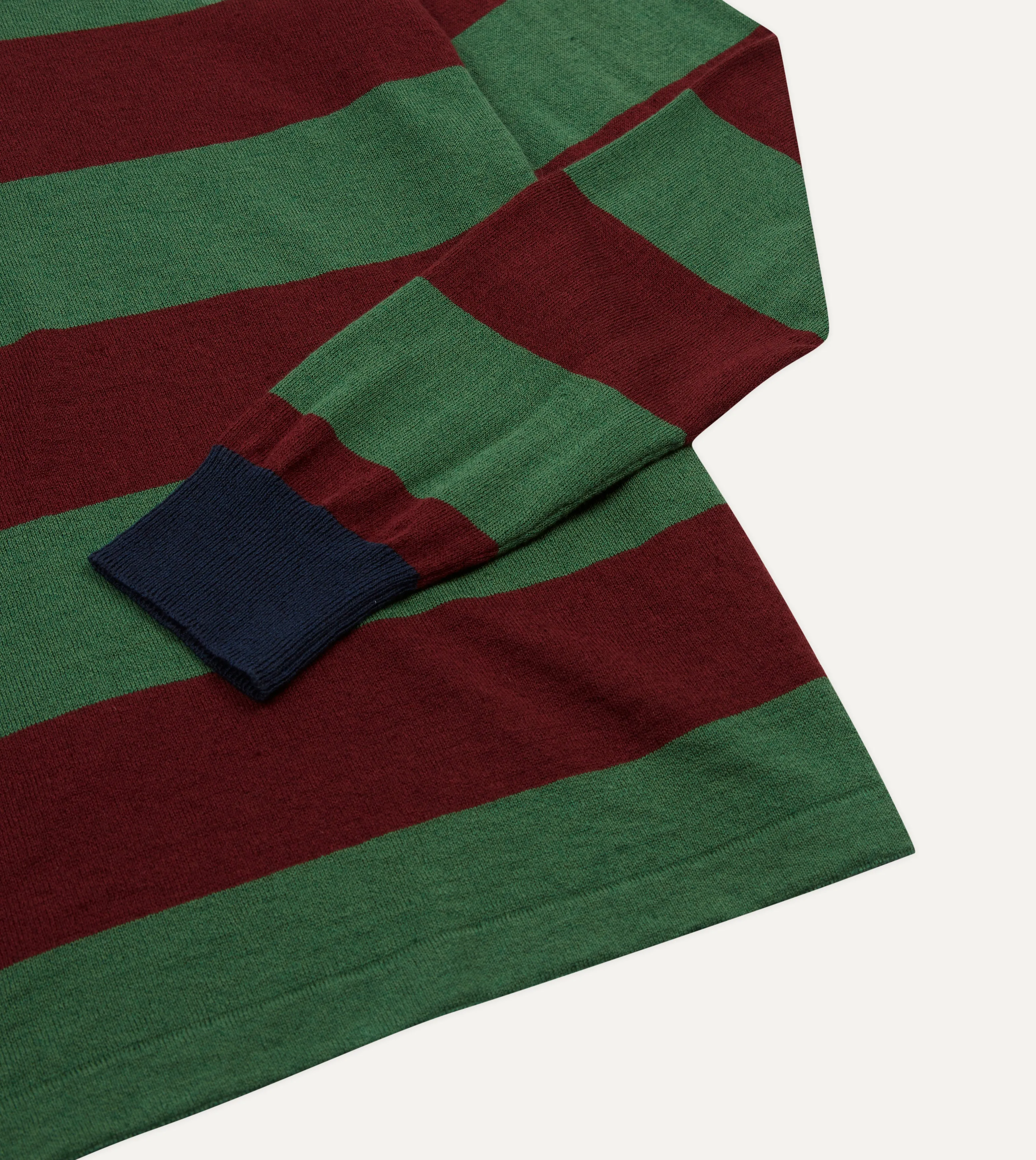 Green and Red Linen Cotton Knitted Rugby Shirt