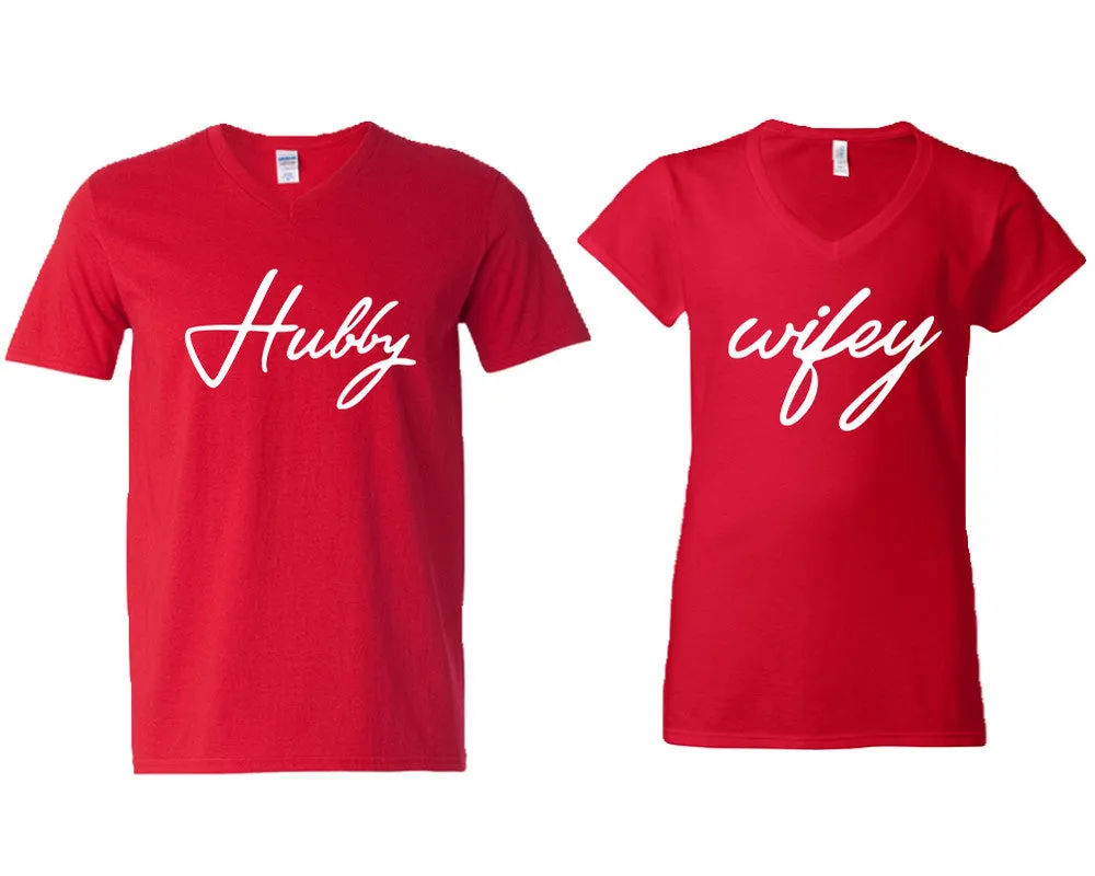 Hubby Wifey Couple Matching V-Neck T-Shirts