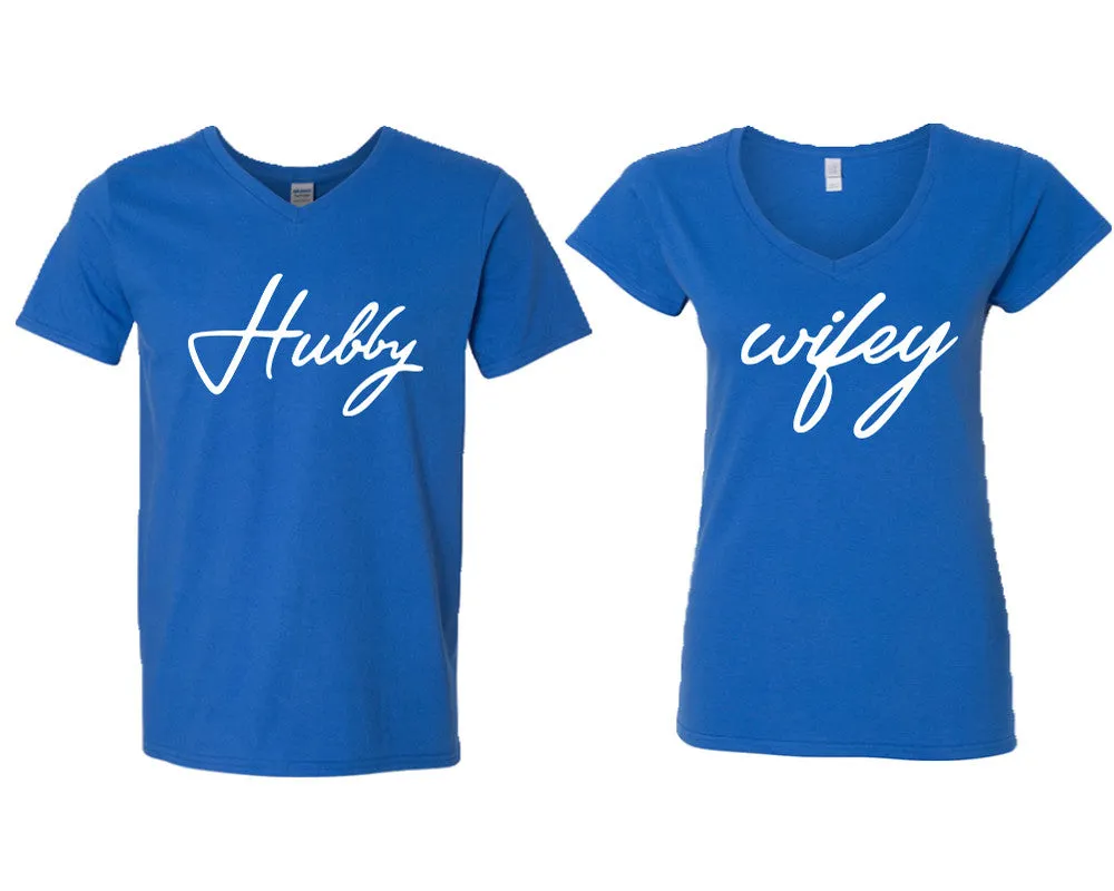 Hubby Wifey Couple Matching V-Neck T-Shirts