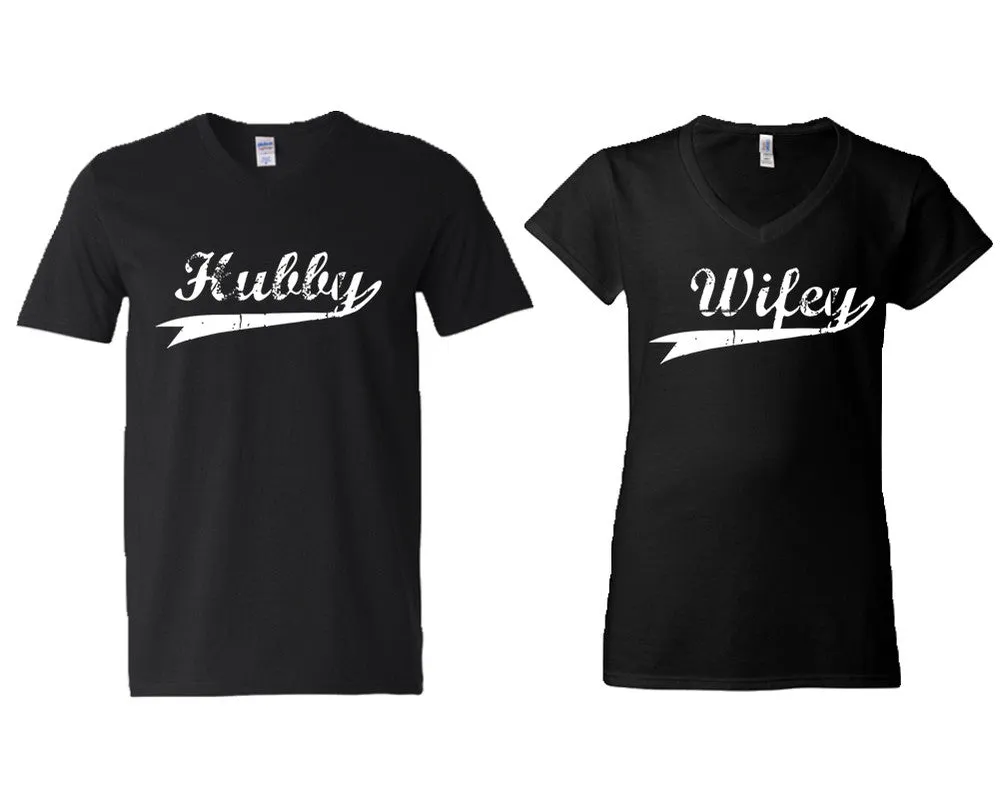 Hubby Wifey Couple Matching V-Neck T-Shirts