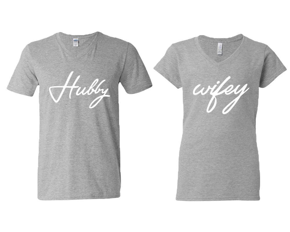 Hubby Wifey Couple Matching V-Neck T-Shirts