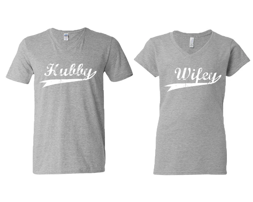 Hubby Wifey Couple Matching V-Neck T-Shirts