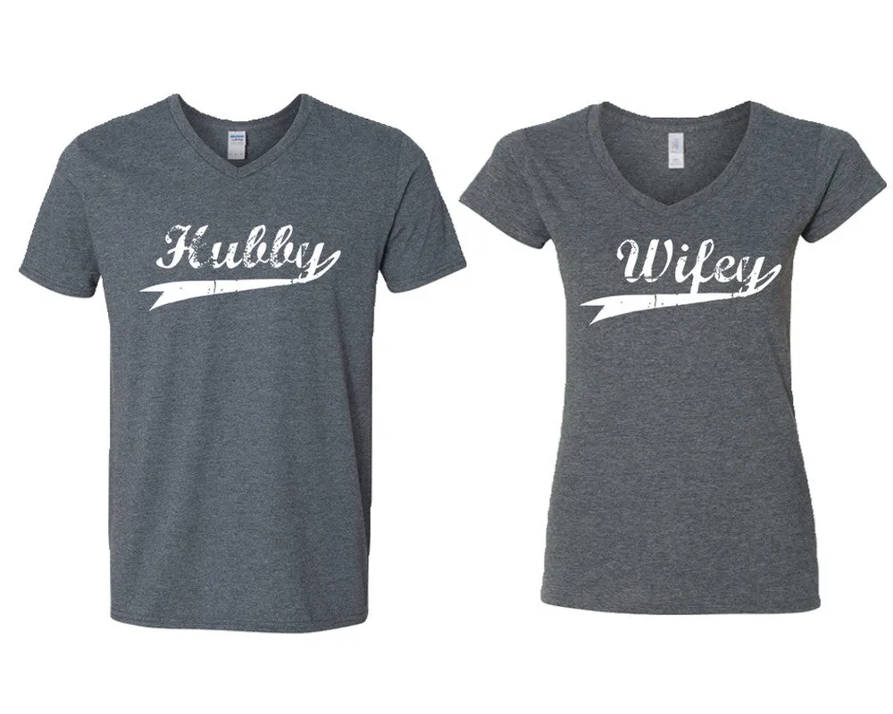 Hubby Wifey Couple Matching V-Neck T-Shirts