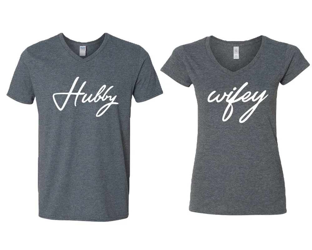 Hubby Wifey Couple Matching V-Neck T-Shirts