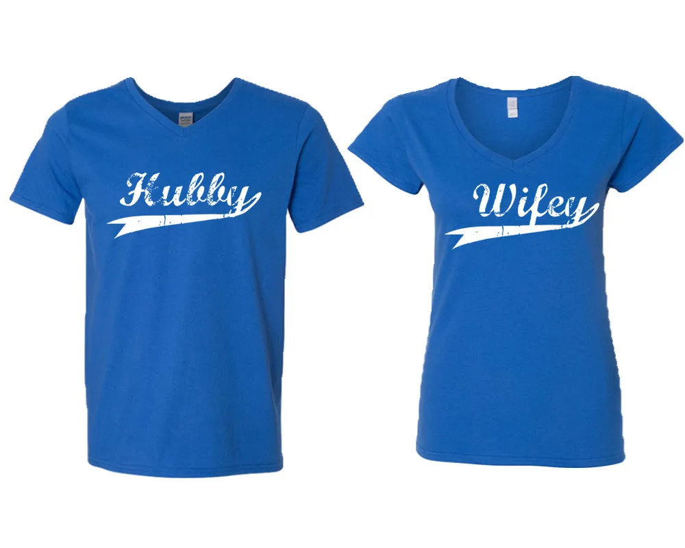 Hubby Wifey Couple Matching V-Neck T-Shirts