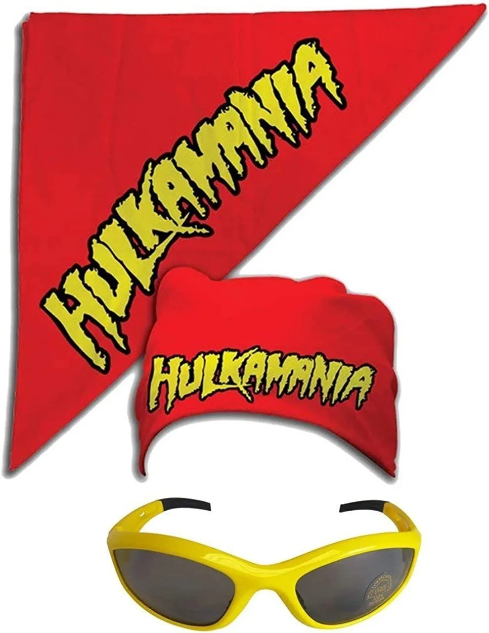 Hulk Hogan Hulkamania Red T-shirt Bandana Beard Boa Glasses Costume