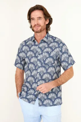 Irie Linen Shirt - Indigo Fan Print