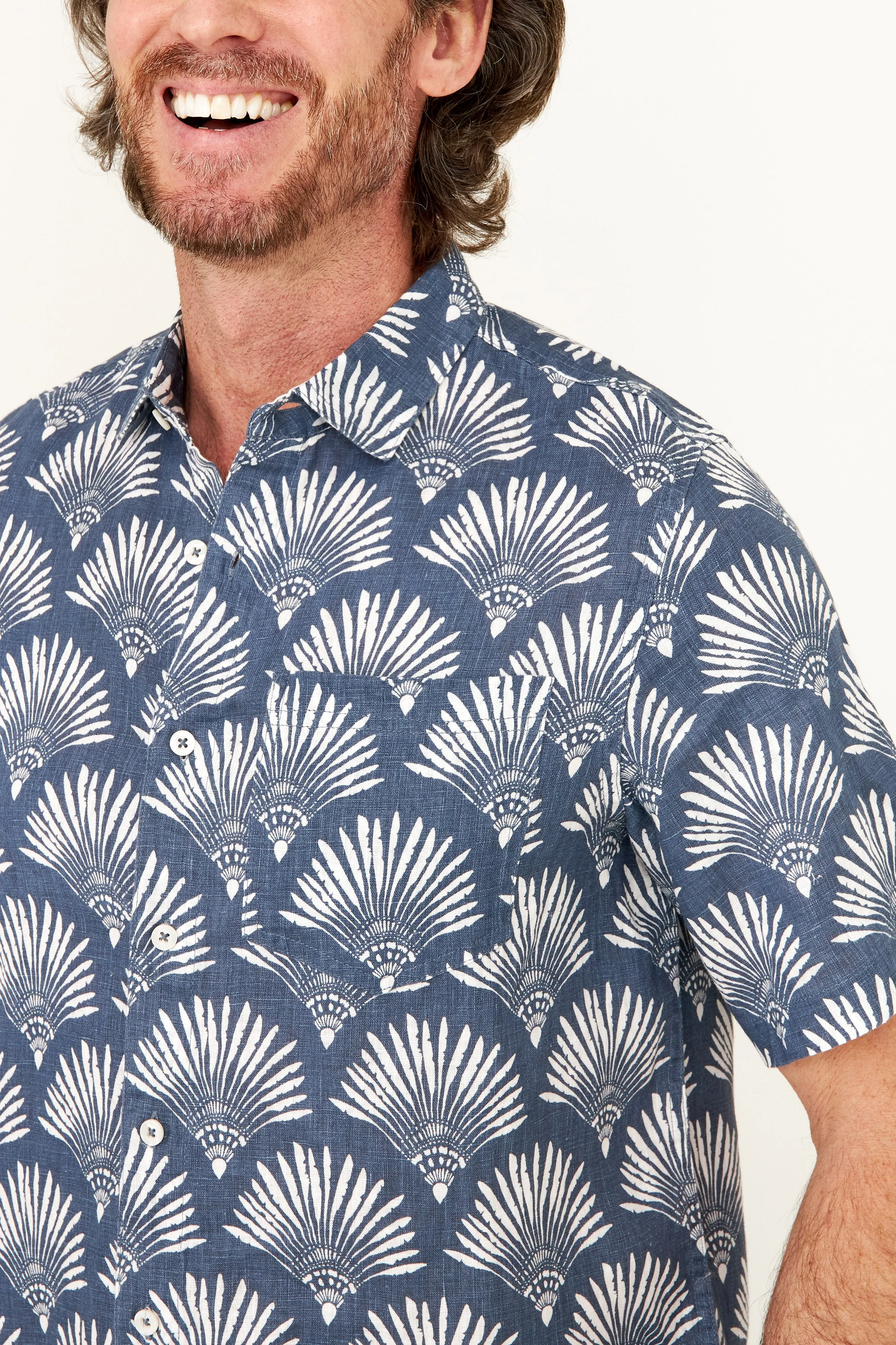 Irie Linen Shirt - Indigo Fan Print