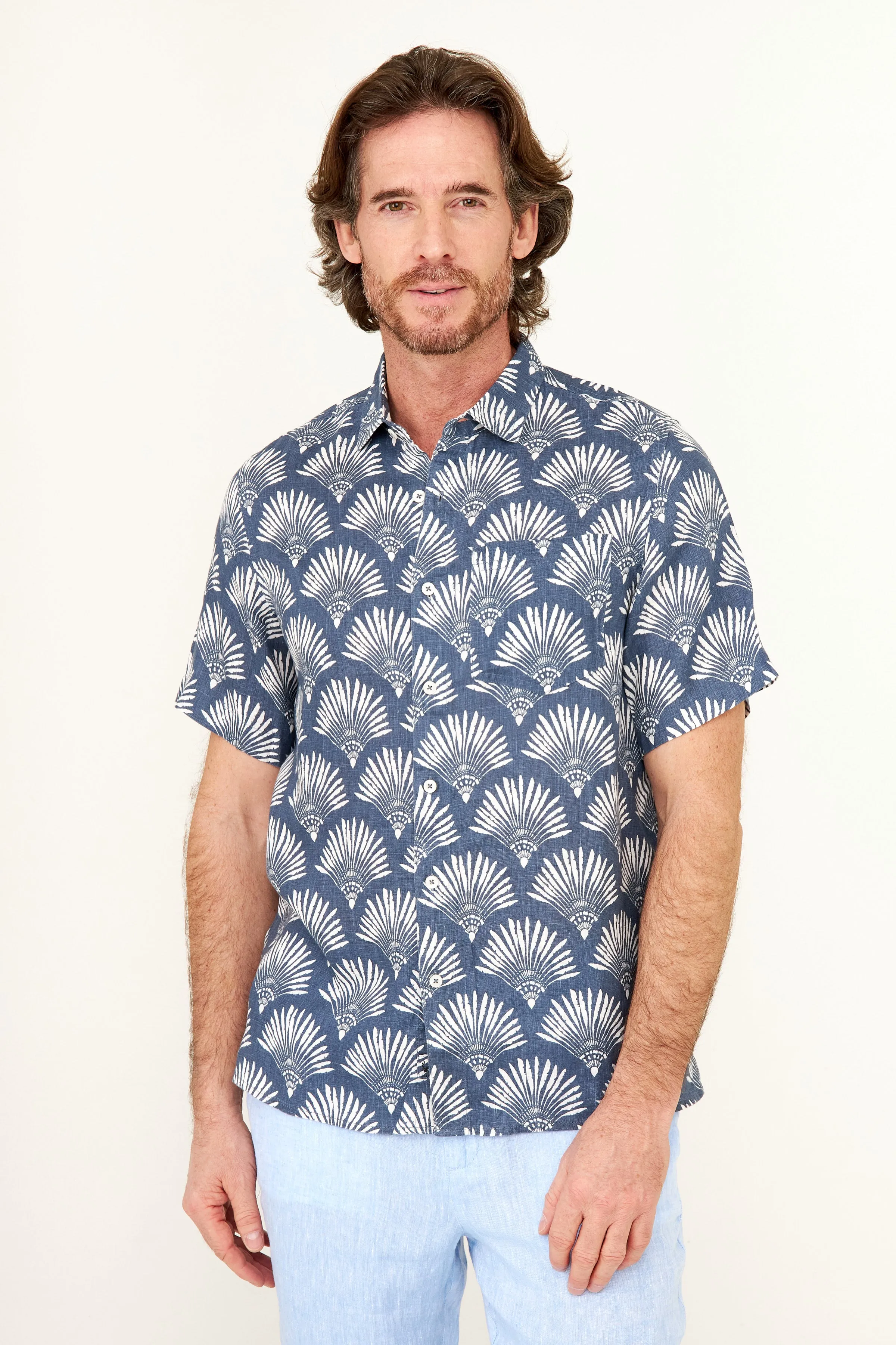 Irie Linen Shirt - Indigo Fan Print