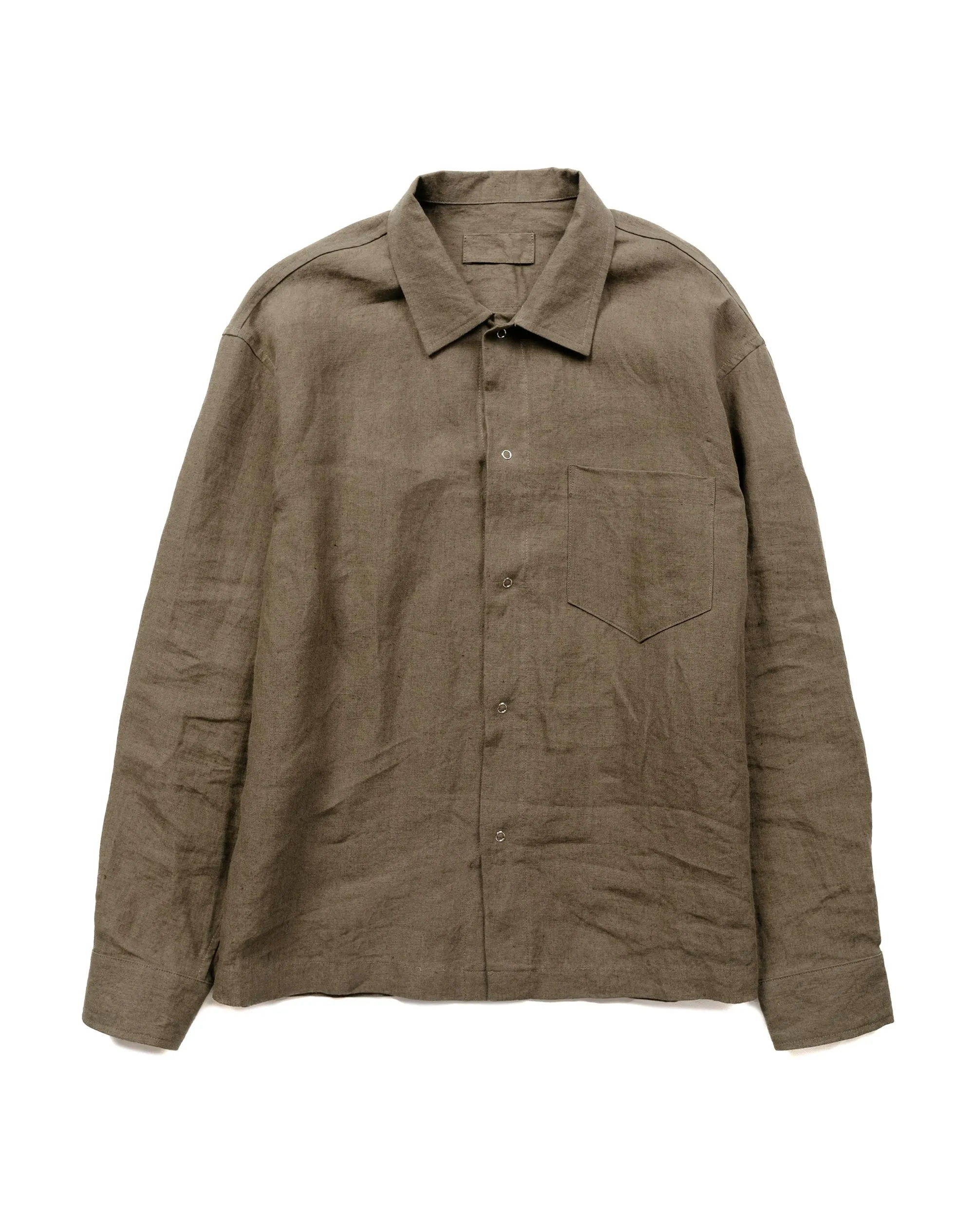 James Coward Workshop Shirt Olive Stonewashed Linen