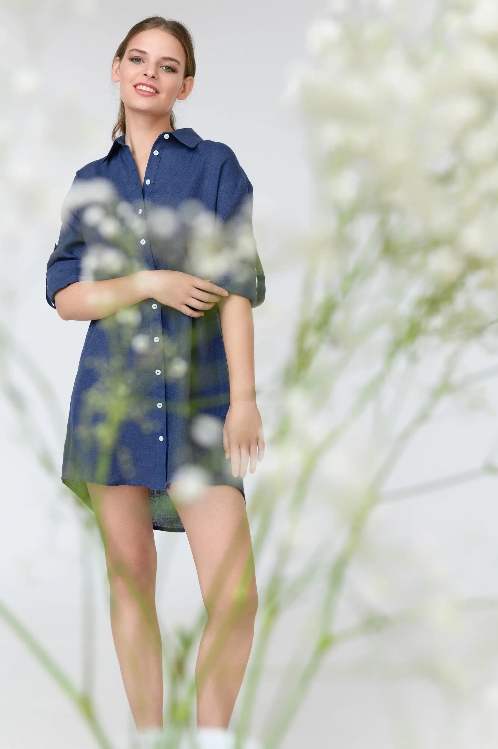 Lara Long Sleeve Linen Mini Dress