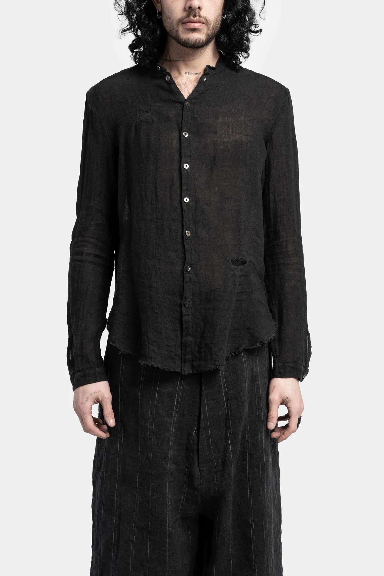 Mandarin collar linen shirt