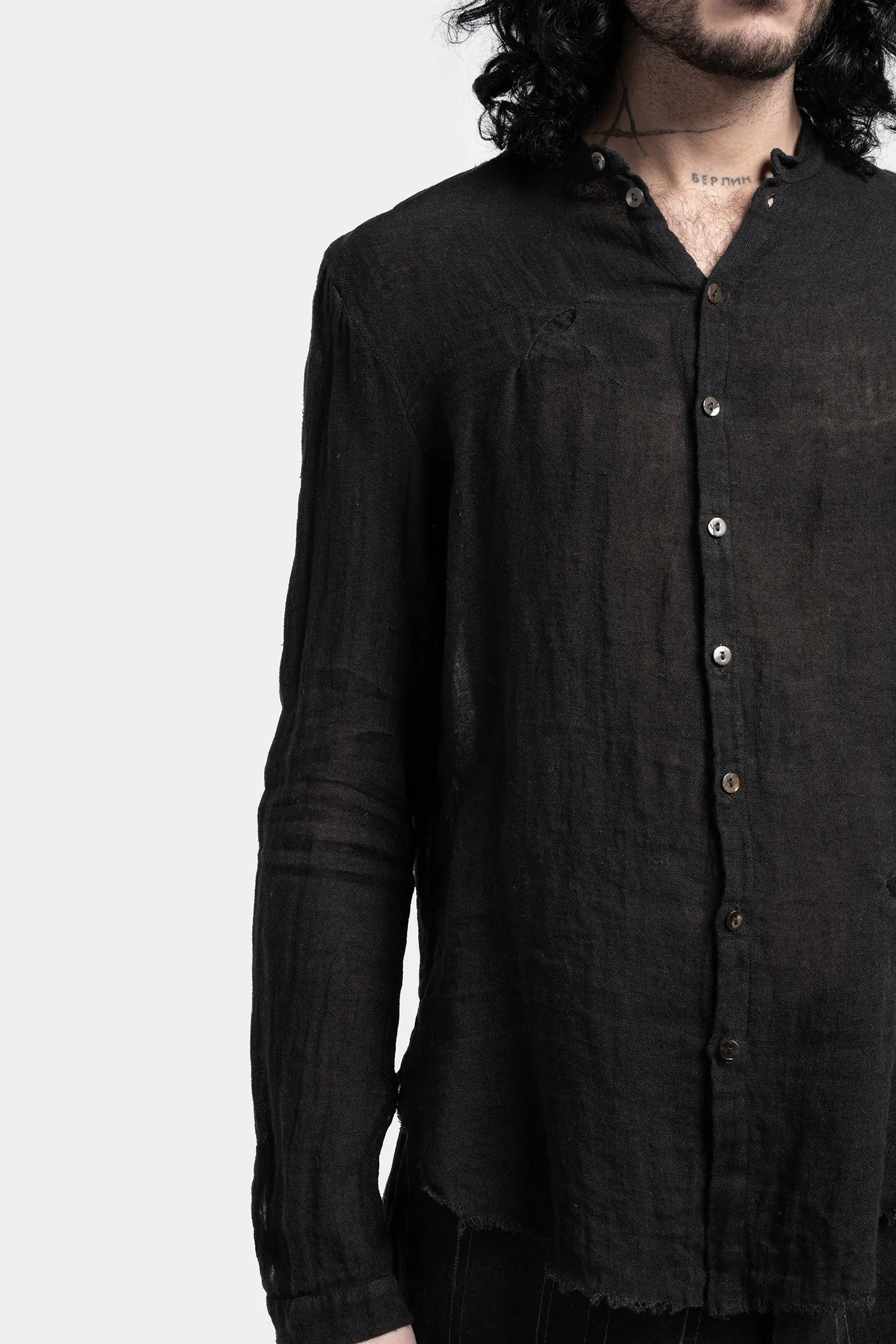 Mandarin collar linen shirt