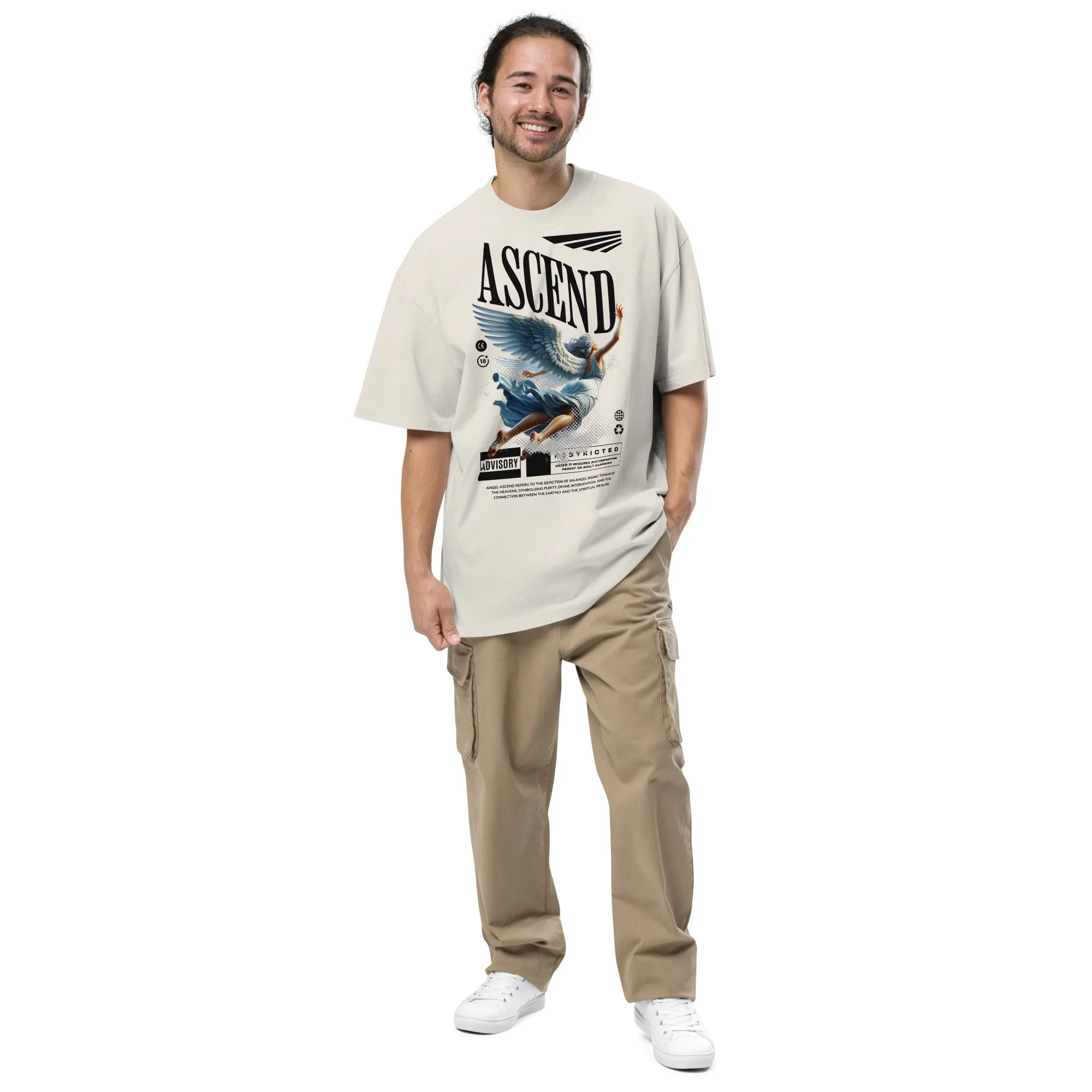 Men's Ascended Angel Urban Streetwear Oversized Faded T-shirt