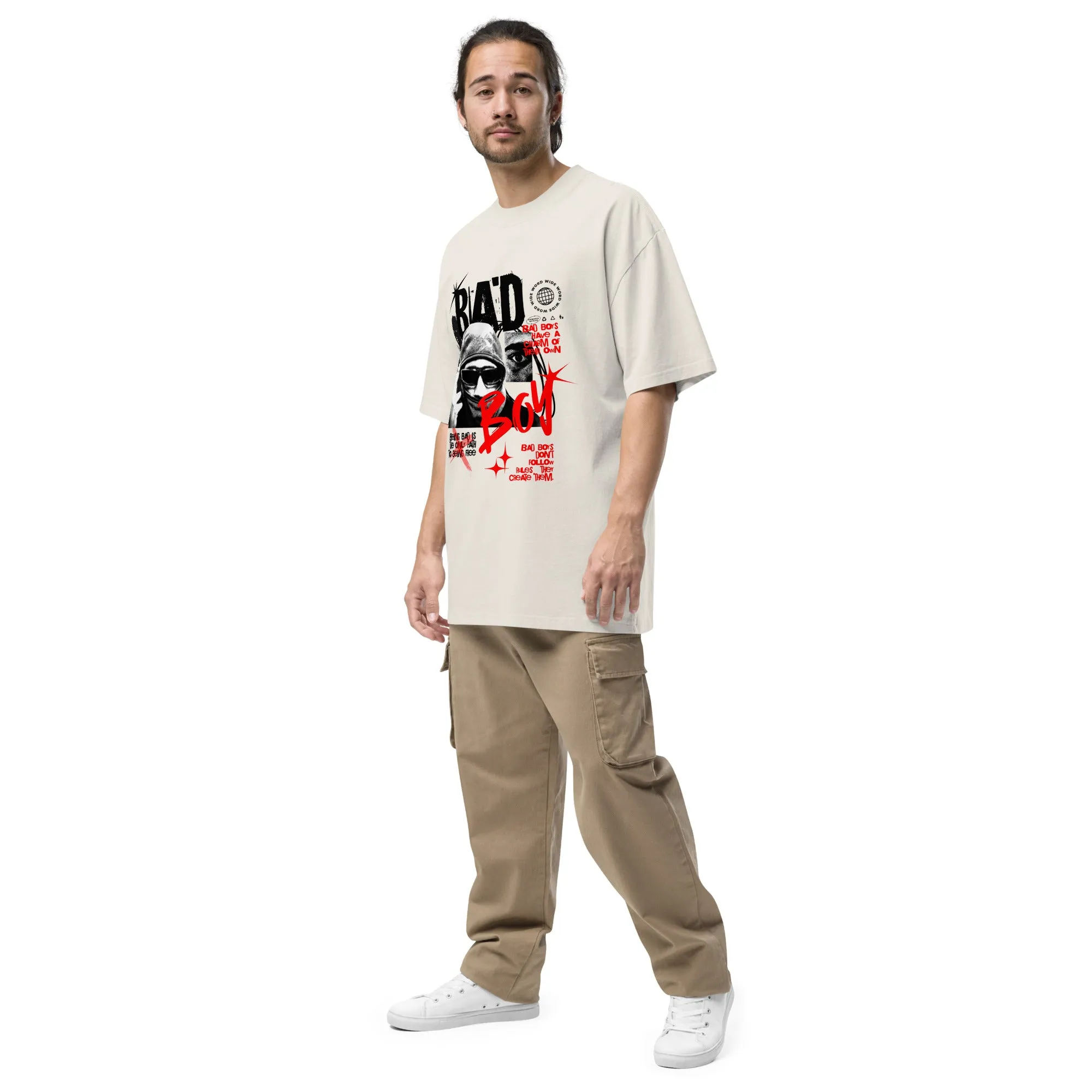 Men's Bad Boy Theme Urban Streetwear Oversized Faded T-shirt