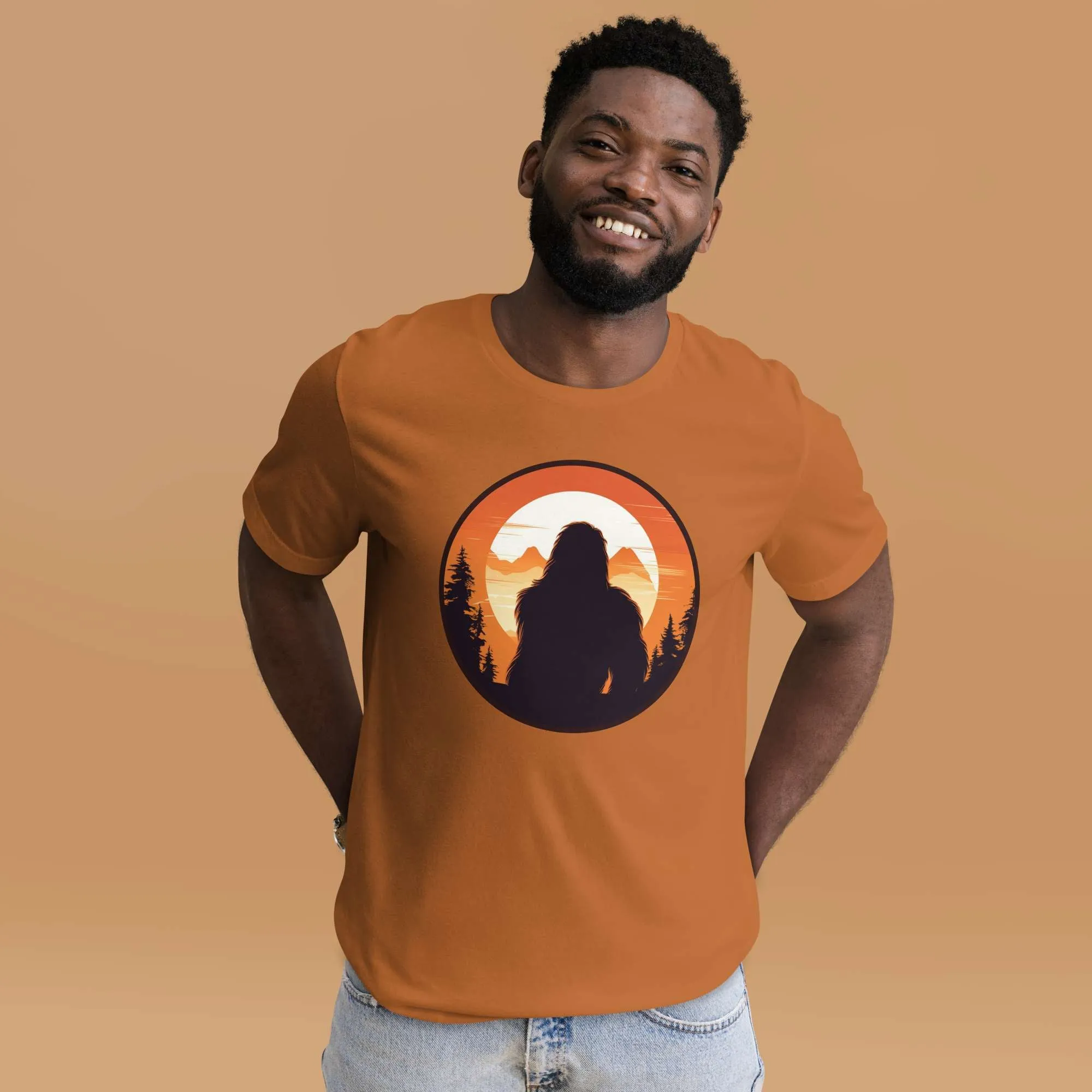 Men's Bigfoot And Sunset Theme Graphic T-Shirt