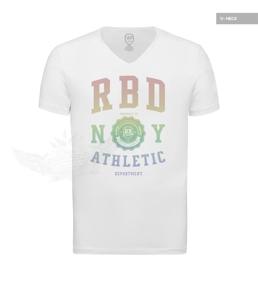 Men's Casual Fashion White T-shirt Finest Quality RB Design Tee Rainbow MD915R