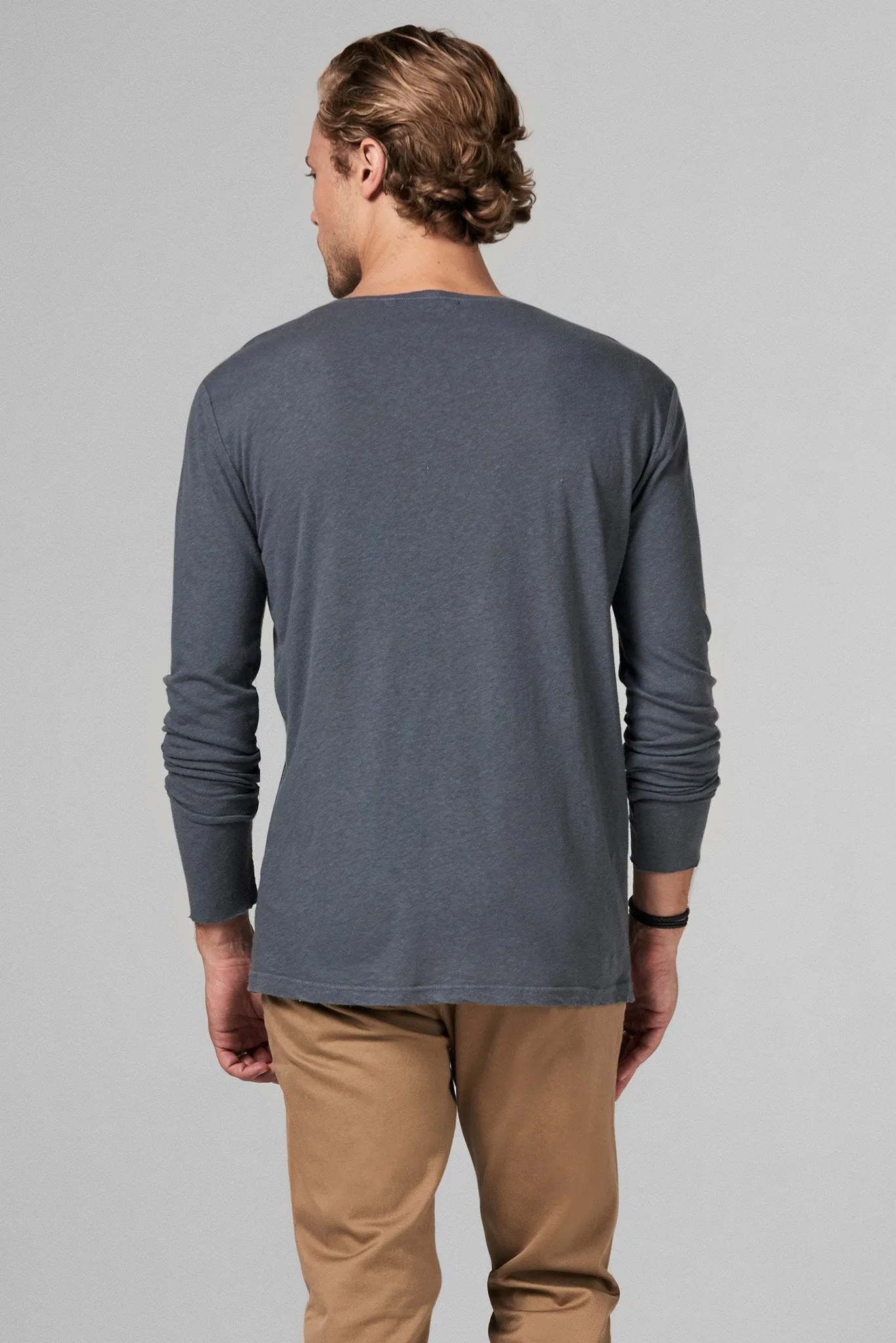 Men's Linen Blend Crew Neck Long Sleeve