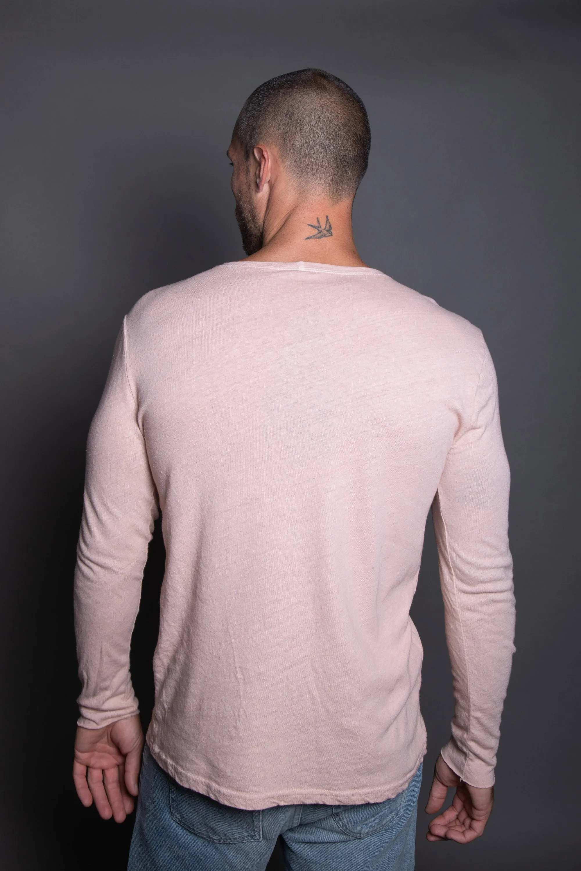 Men's Linen Blend Crew Neck Long Sleeve