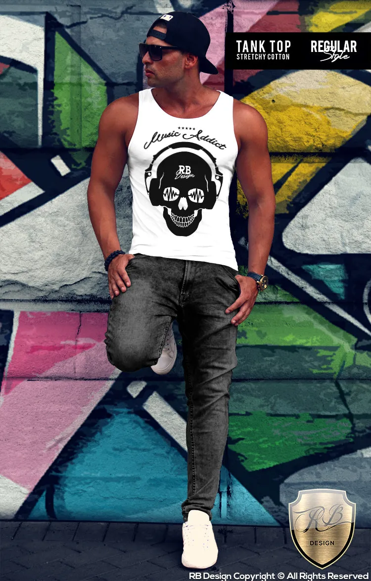 Men's Skull T-shirt Festival Skull Sound Wave RB Design Music Addict Tank Top MD693