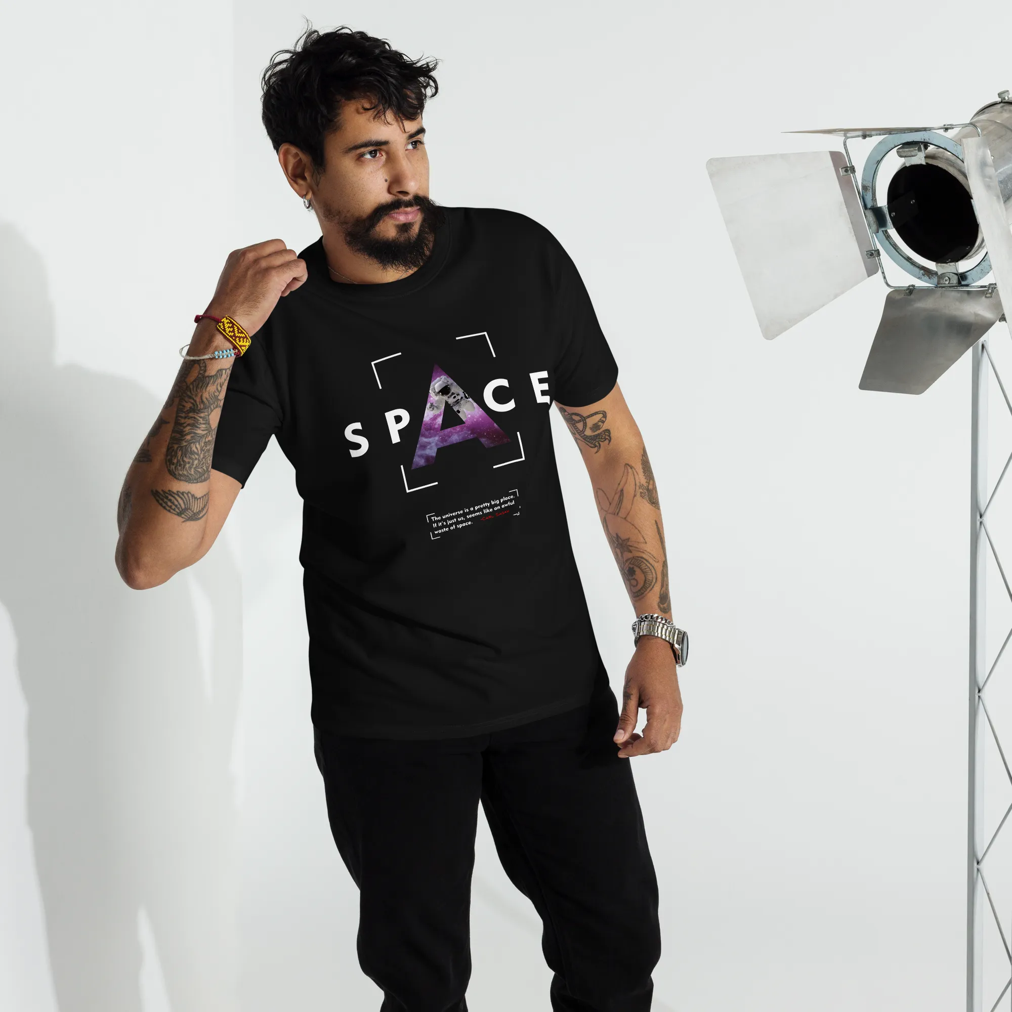 Men’s Space Theme And Quote Black Graphic Tee