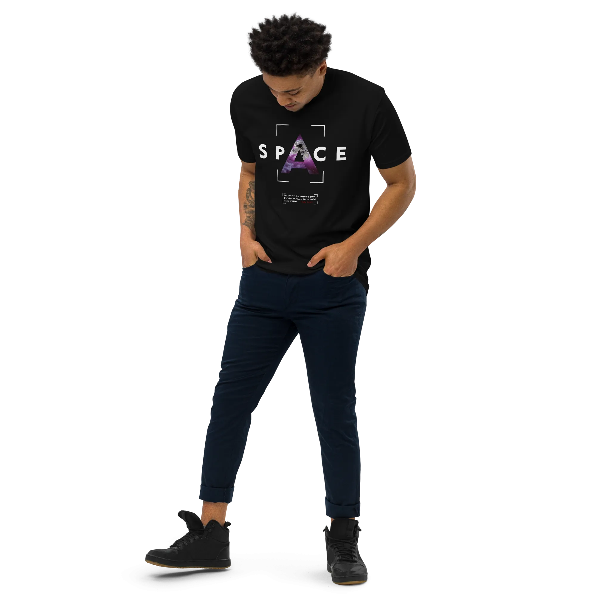 Men’s Space Theme And Quote Black Graphic Tee