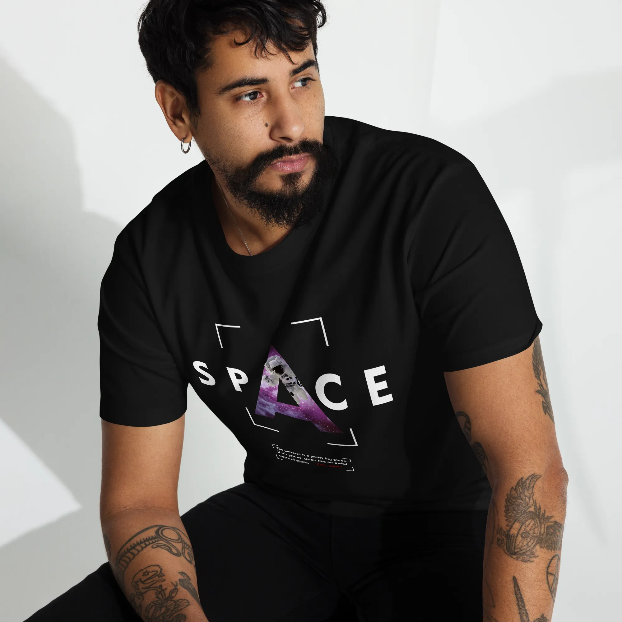 Men’s Space Theme And Quote Black Graphic Tee