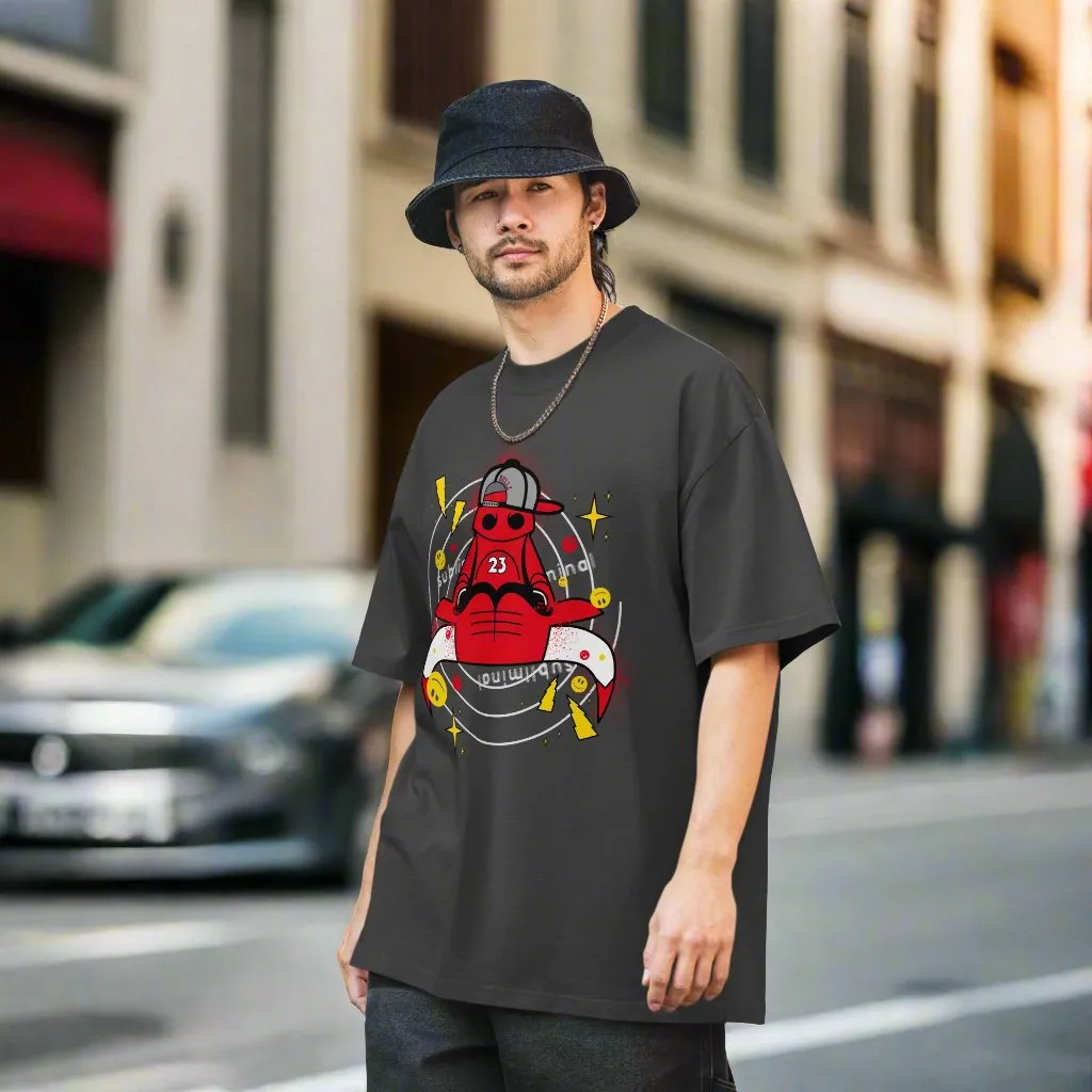 Men's Subliminal Bull Cartoon Character Oversized Faded T-shirt