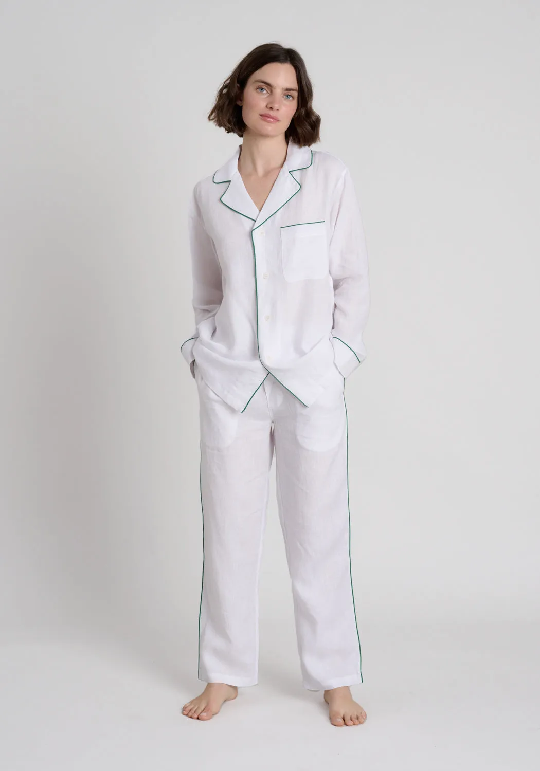 Milton Pajama Shirt in White Linen