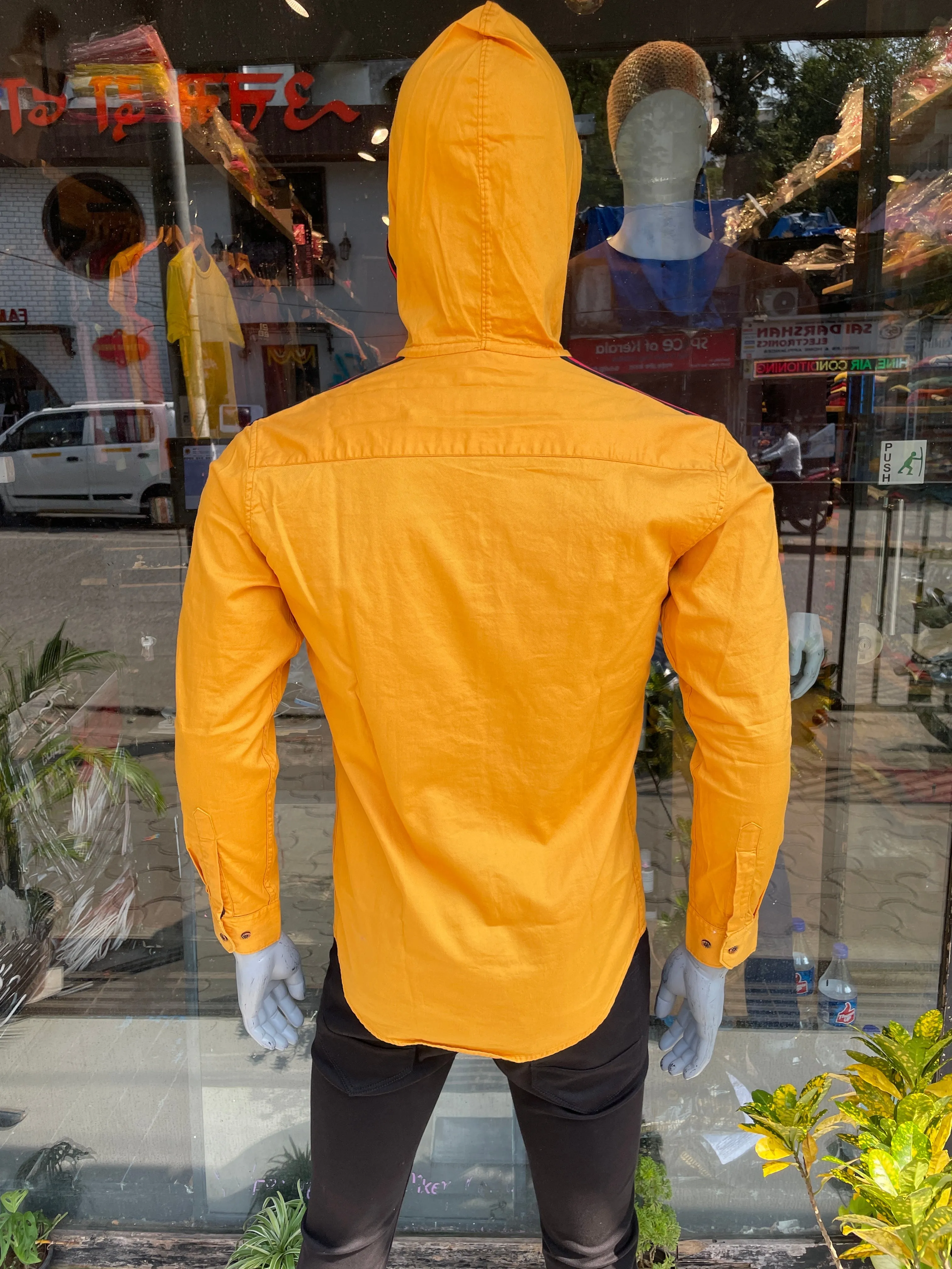 Mustard Hooded Side Stripe Shirt