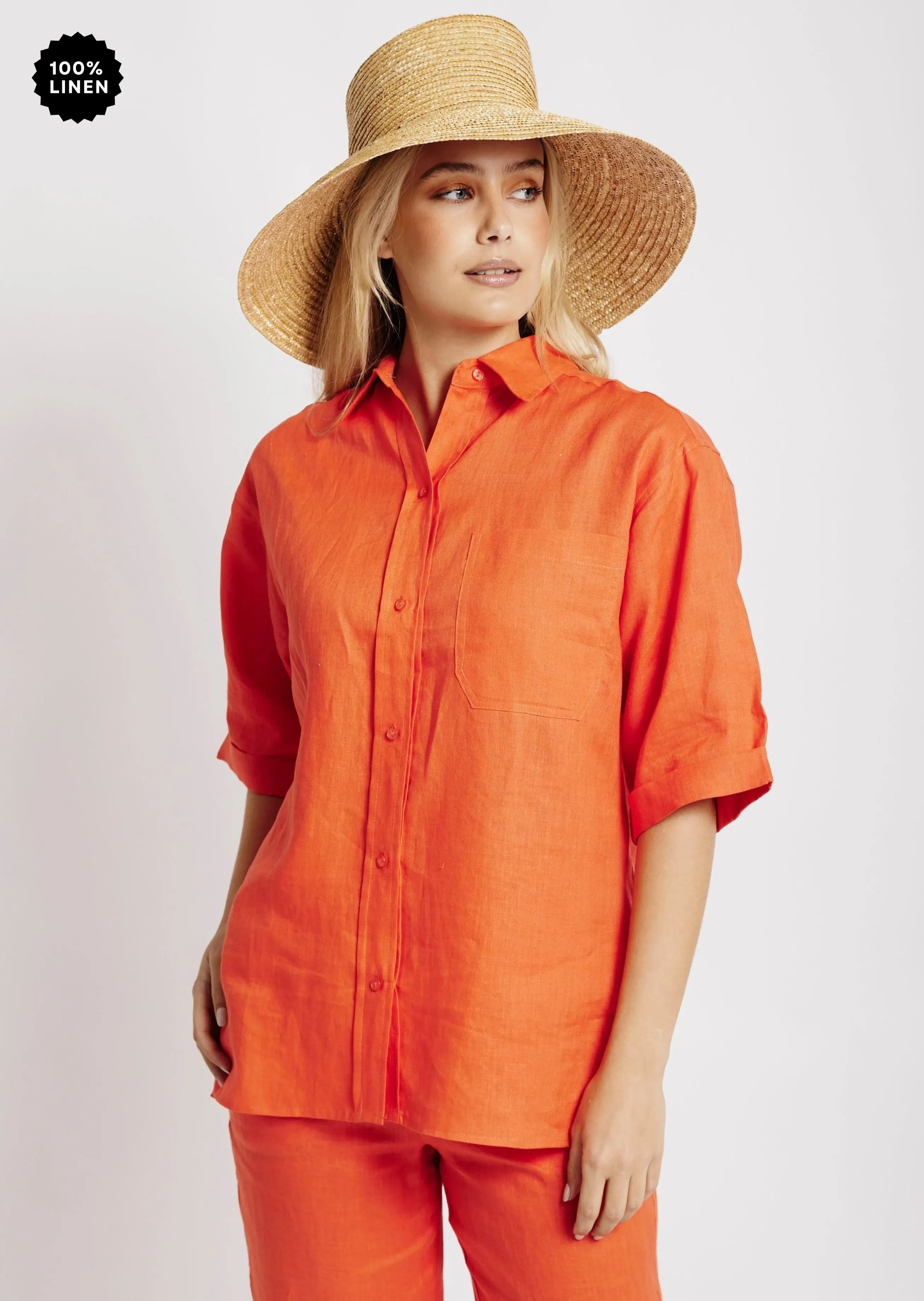 Oversized Linen Shirt in Coral