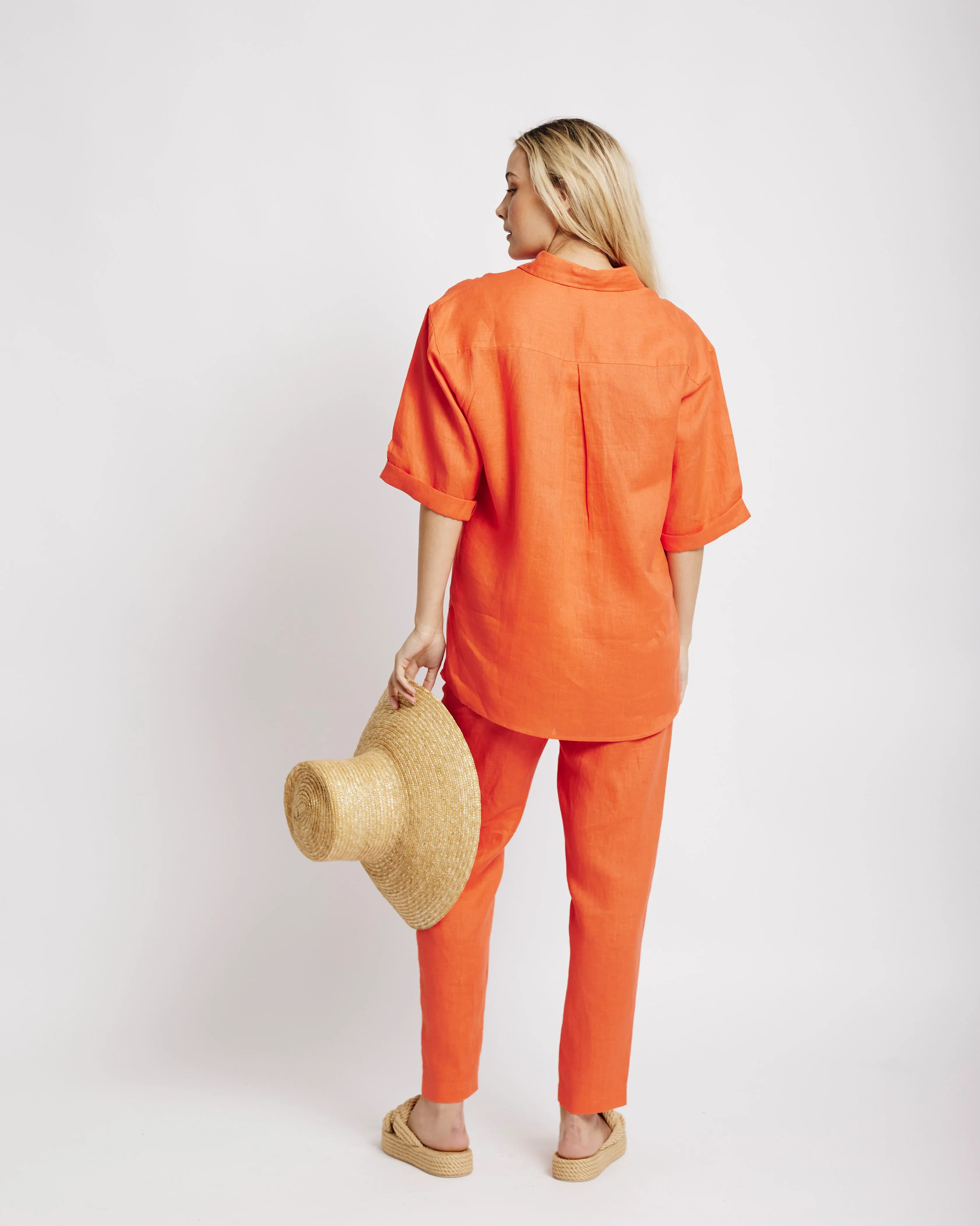 Oversized Linen Shirt in Coral