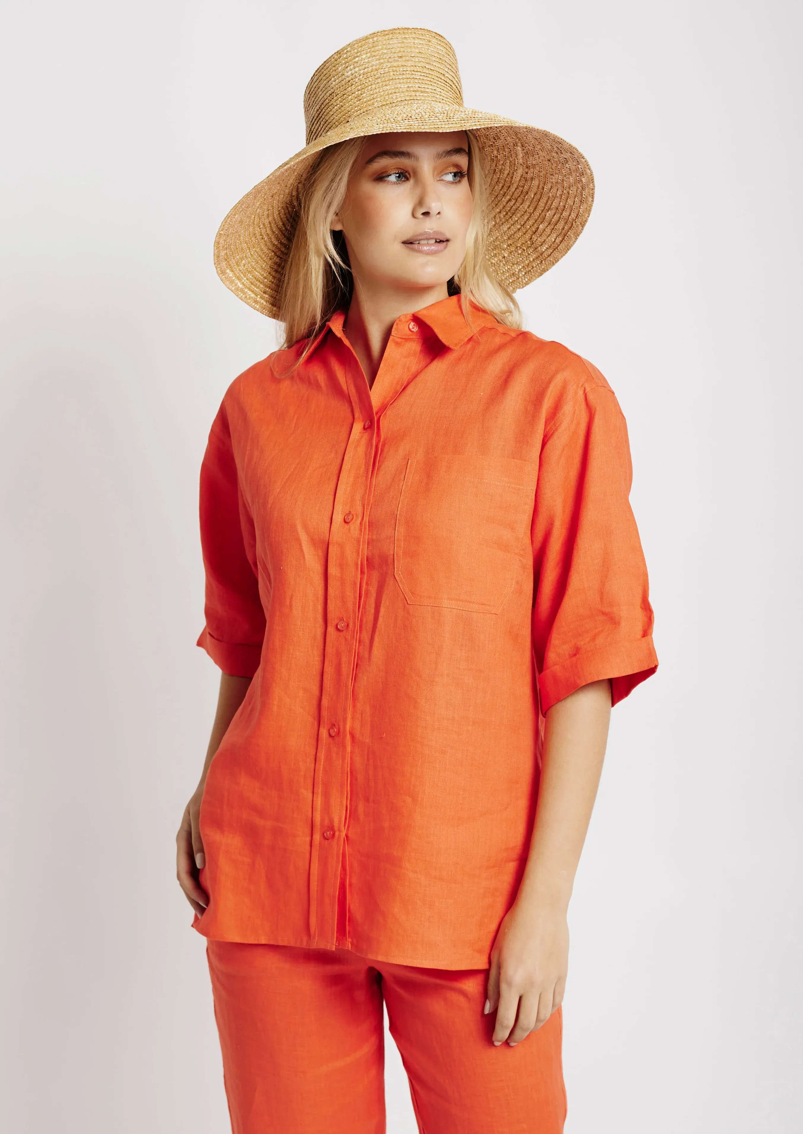 Oversized Linen Shirt in Coral