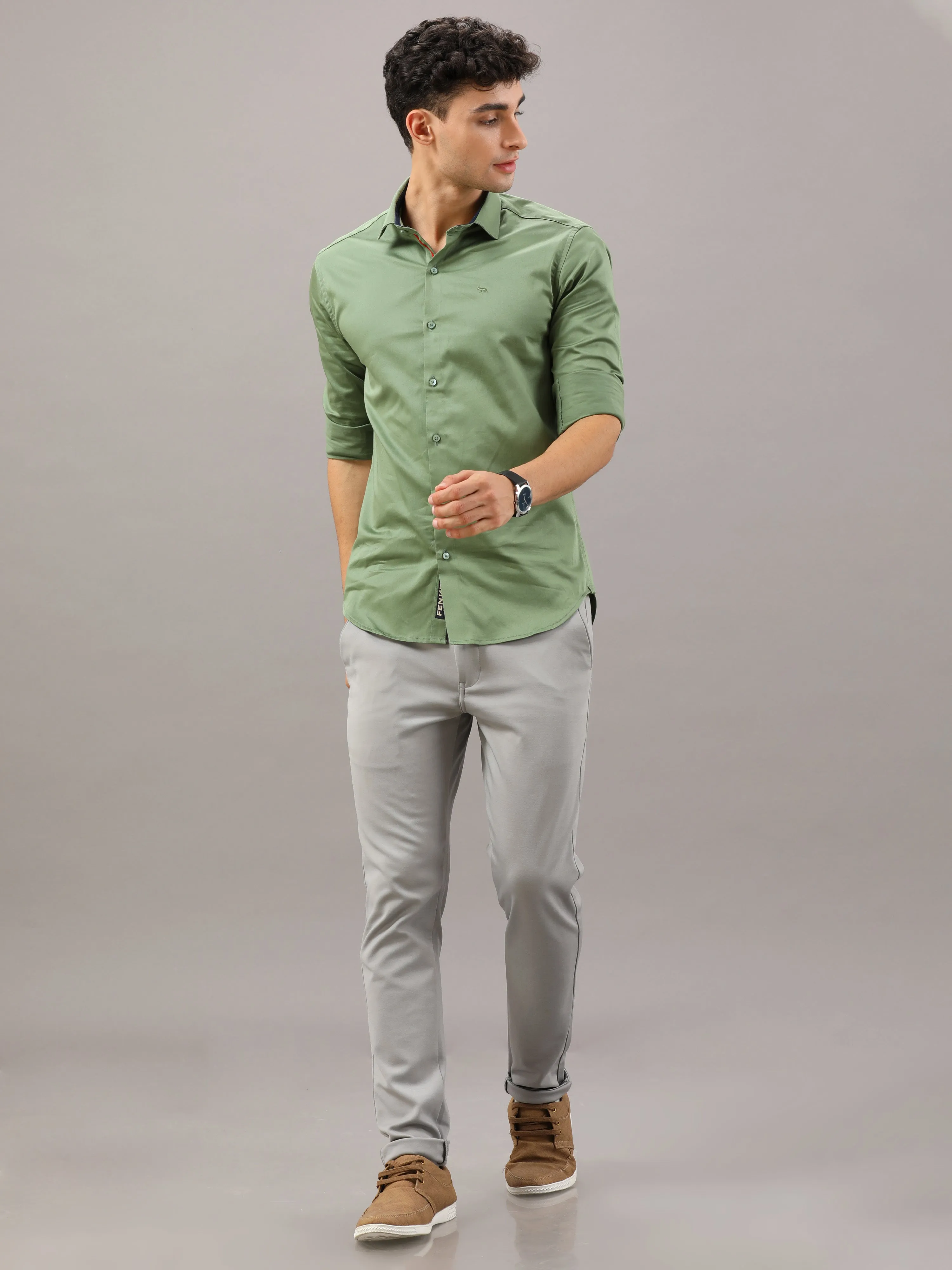 Plain Green Shirt Full Sleeve