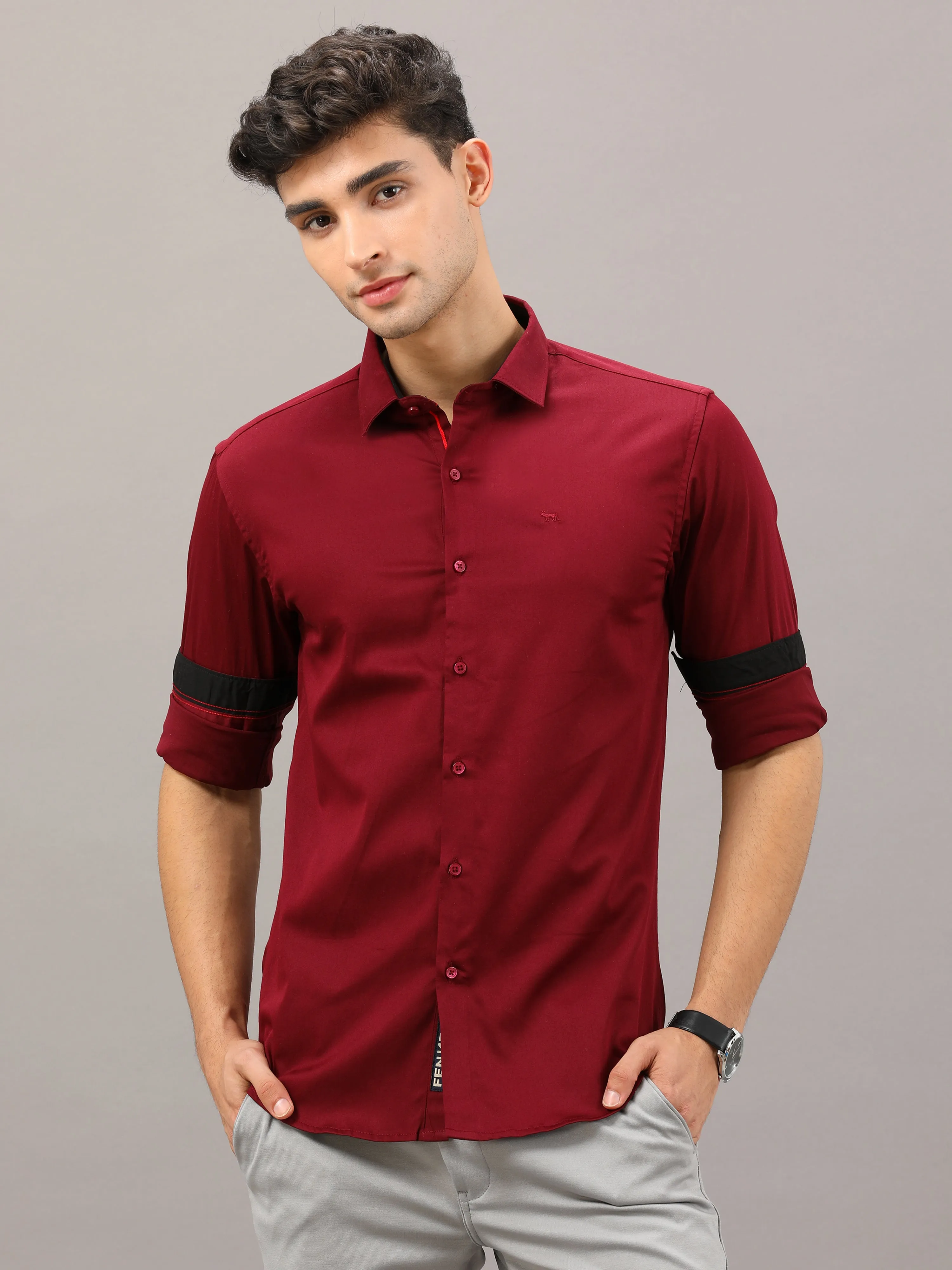 Plain Maroon Shirt Full Sleeve