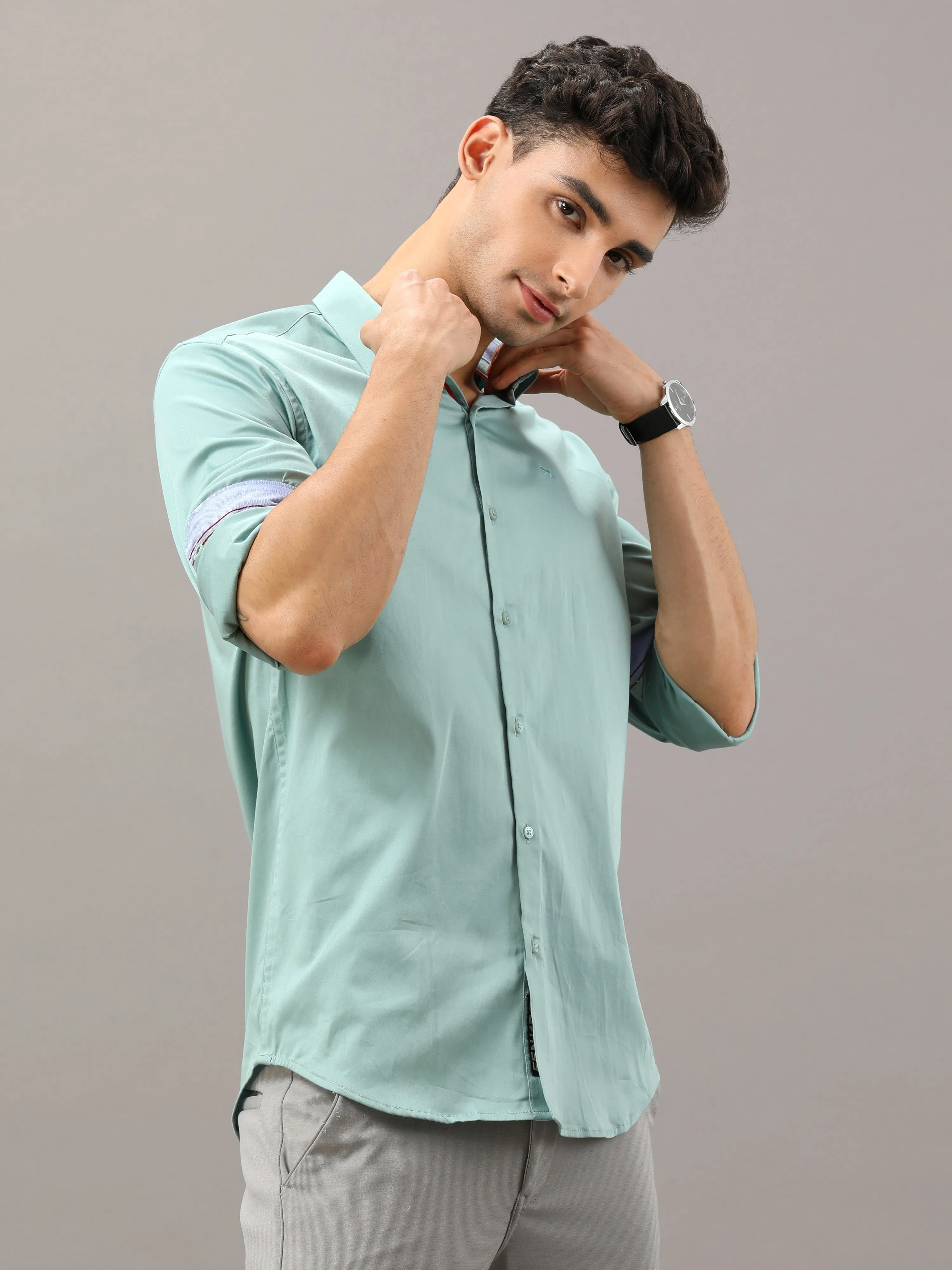 Plain Sea Blue Shirt Full Sleeve