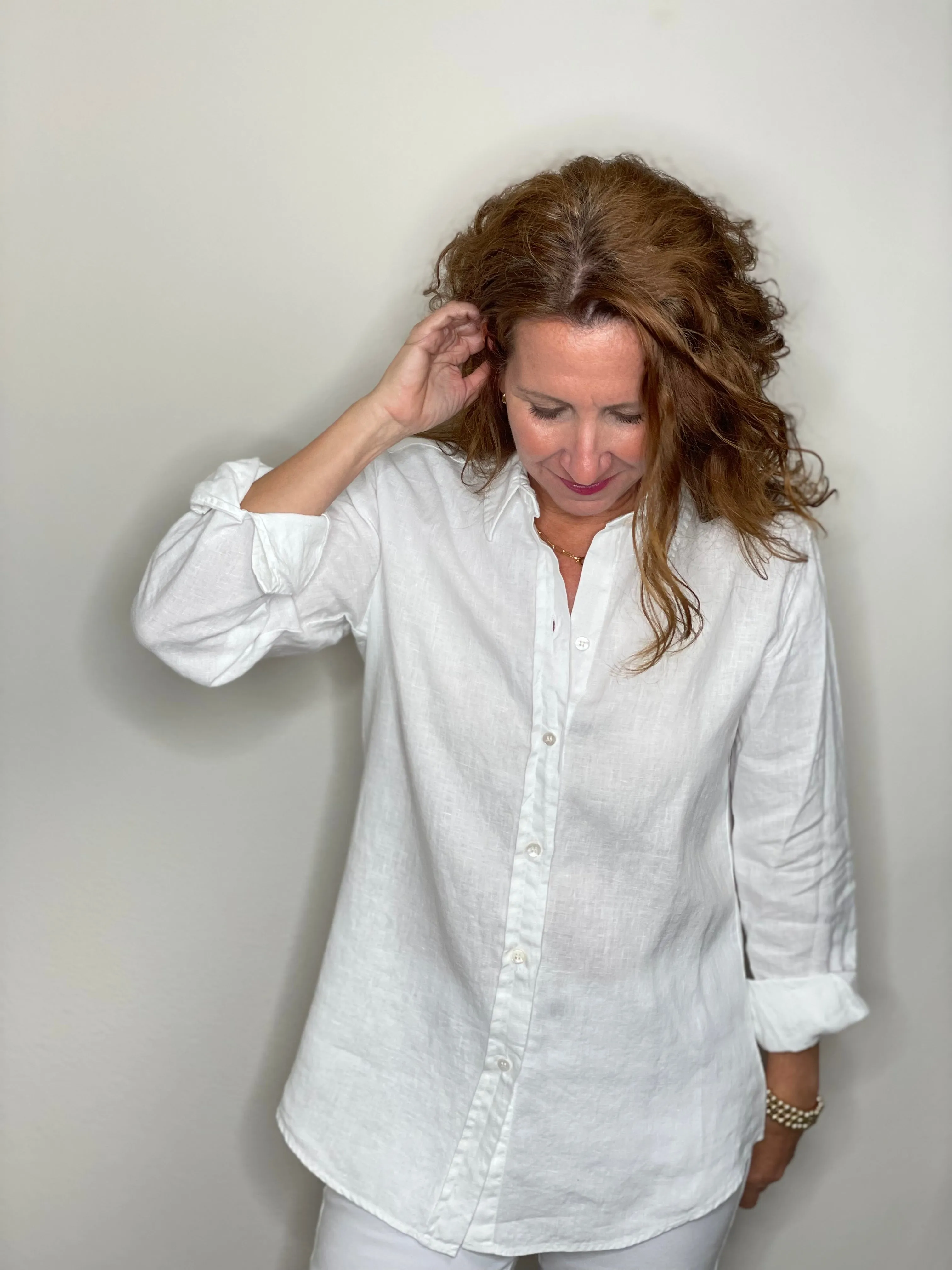 Pure Amici Button Down Linen Shirt in White