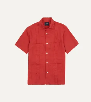 Red Linen Short Sleeve Cuban Shirt