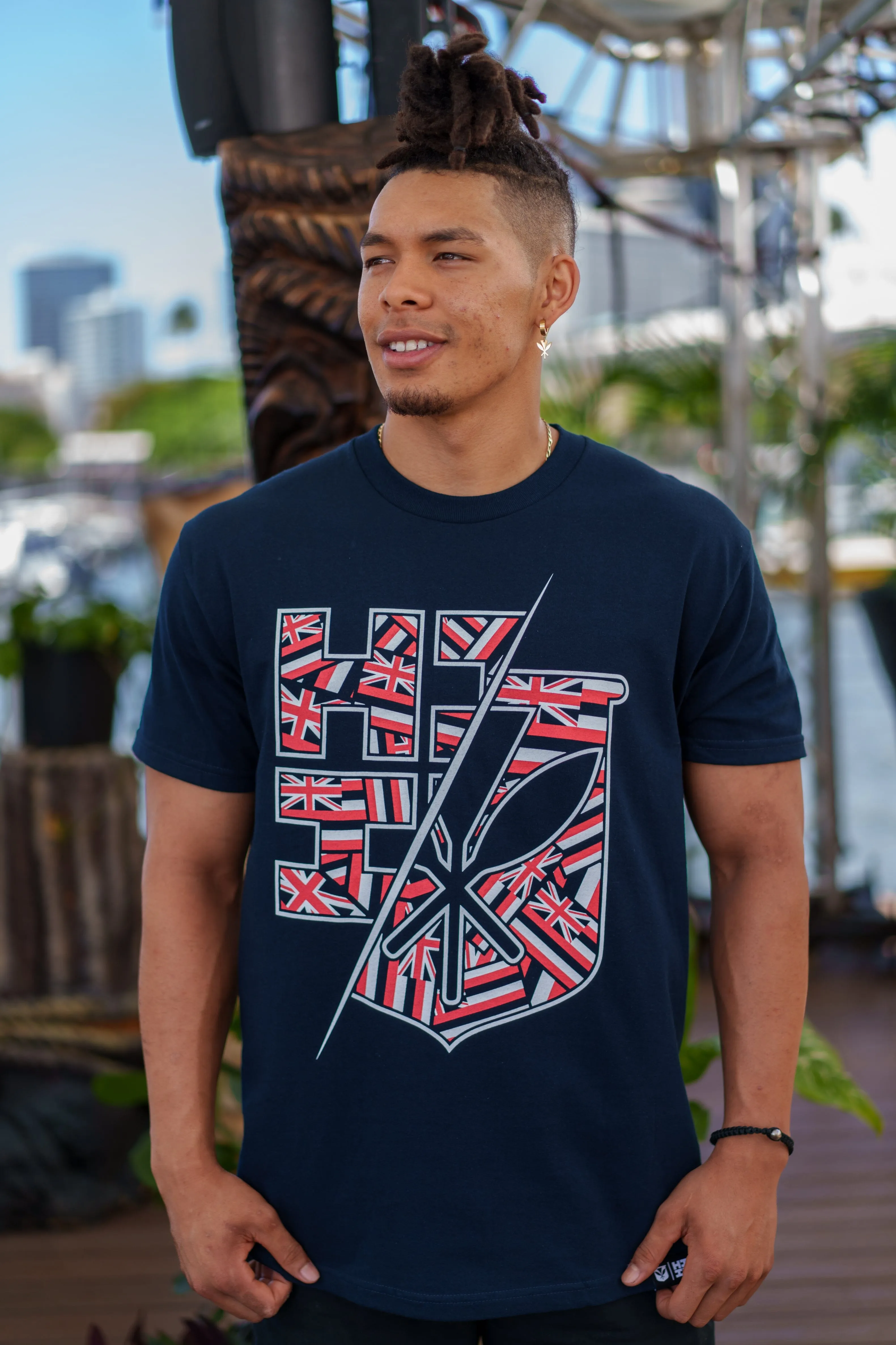 SPLIT LOGO FLAG NAVY T-SHIRT (ALL SALES FINAL)