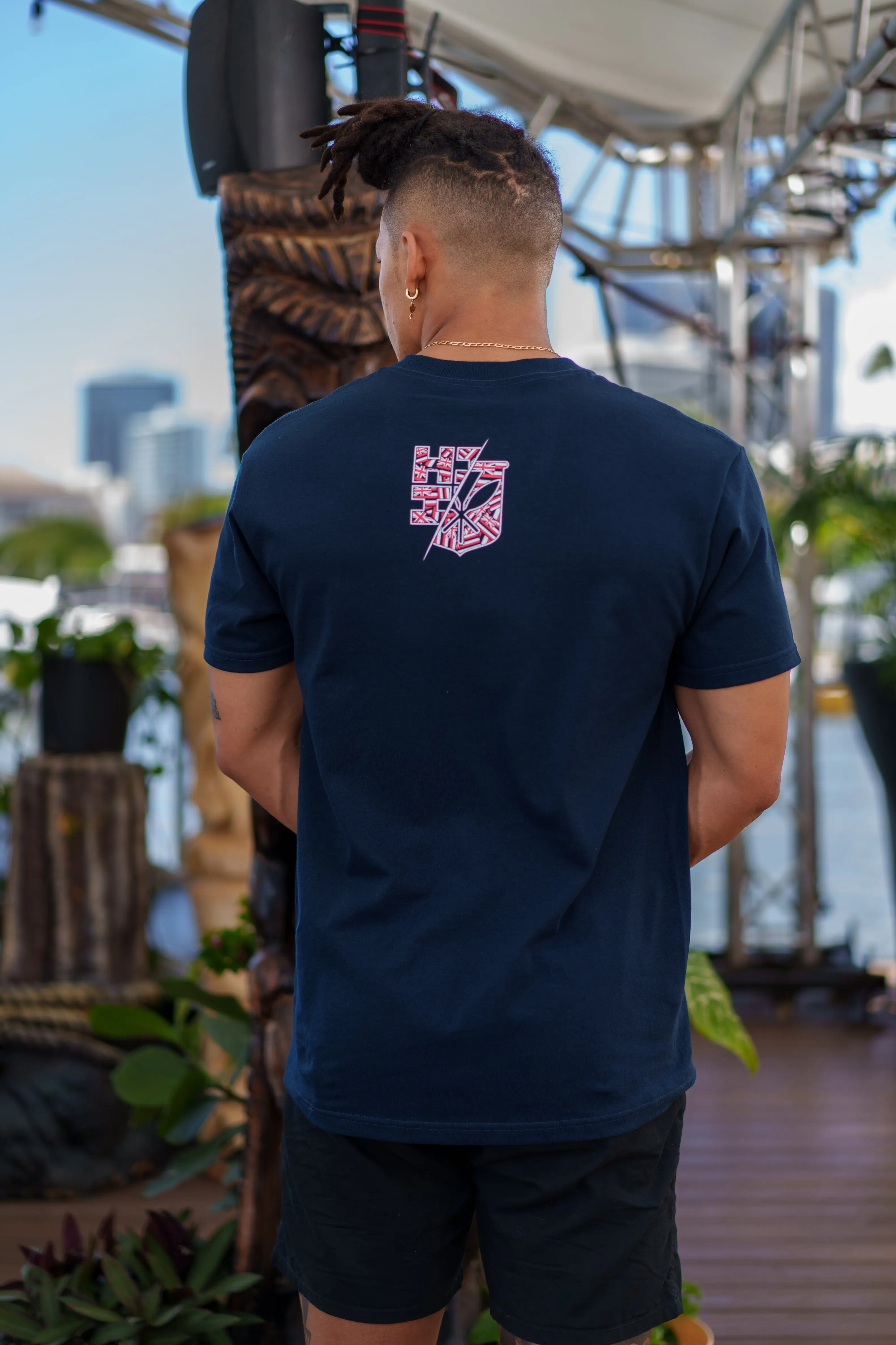 SPLIT LOGO FLAG NAVY T-SHIRT (ALL SALES FINAL)