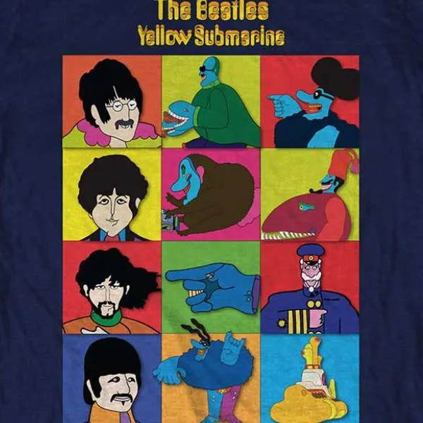 The Beatles Adult T-Shirt - Yellow Submarine Charcters - Navy