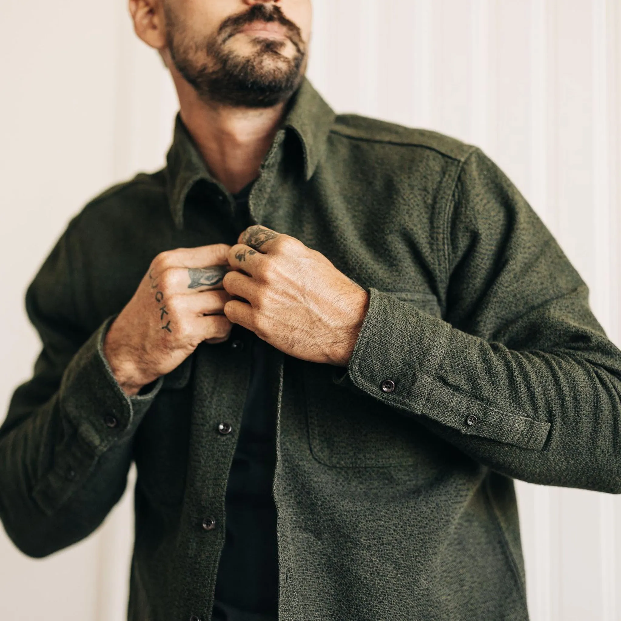 The Ledge Shirt in Dark Forest Linen Tweed