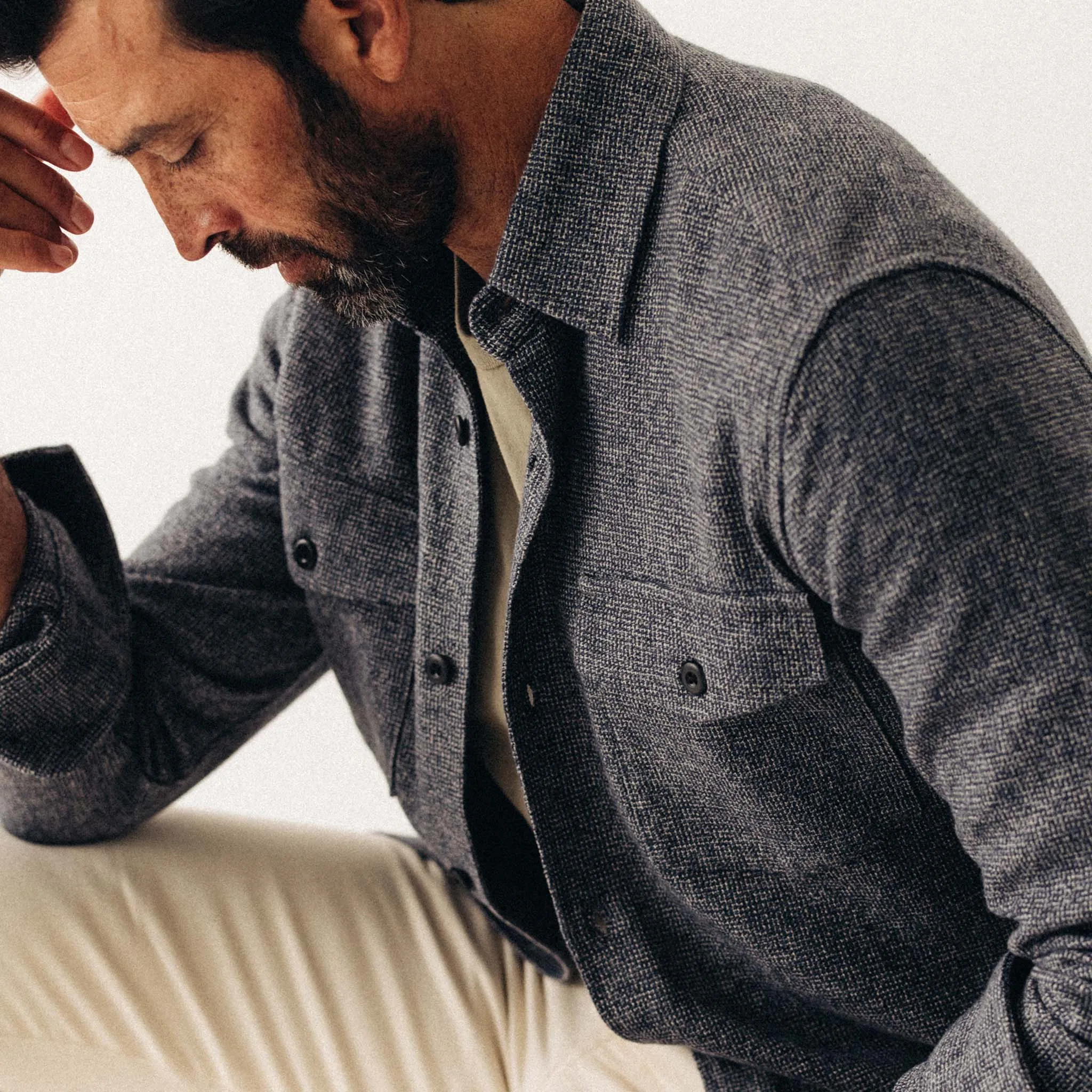 The Point Shirt in Heather Blue Linen Tweed