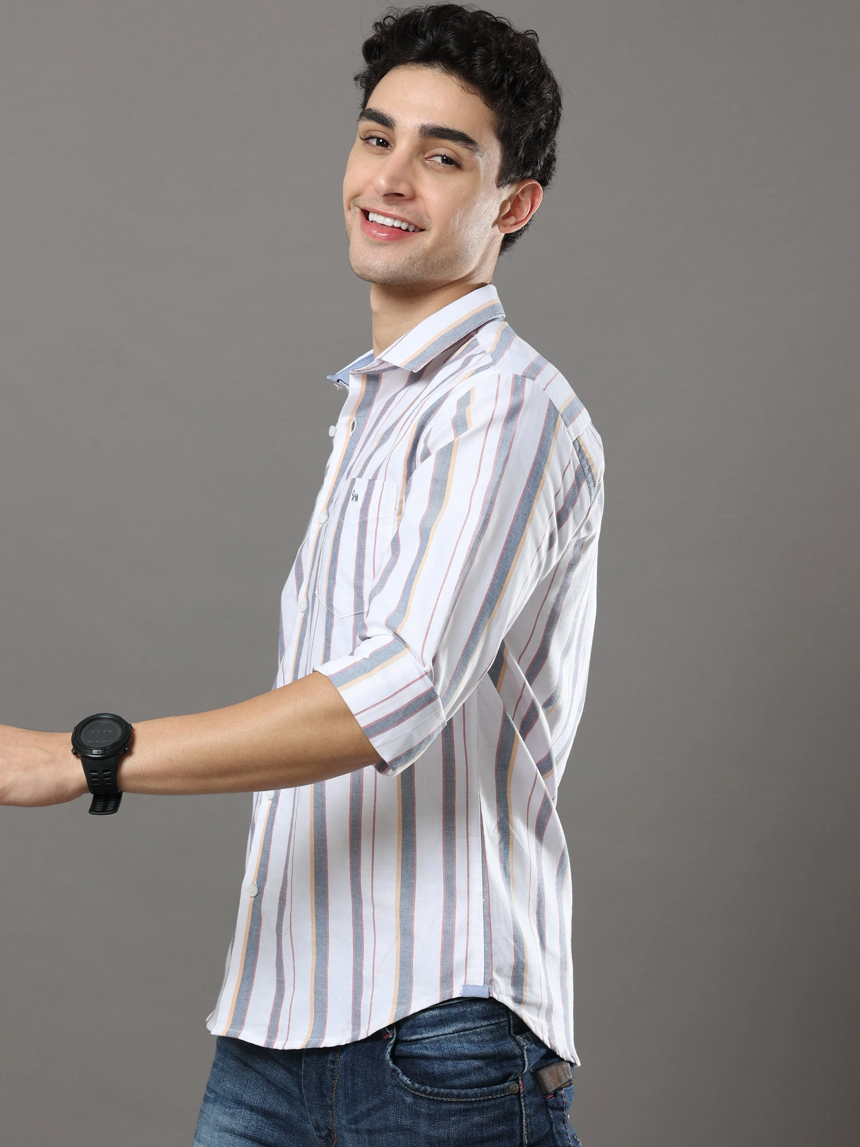 White And Grey Stripes Shirt