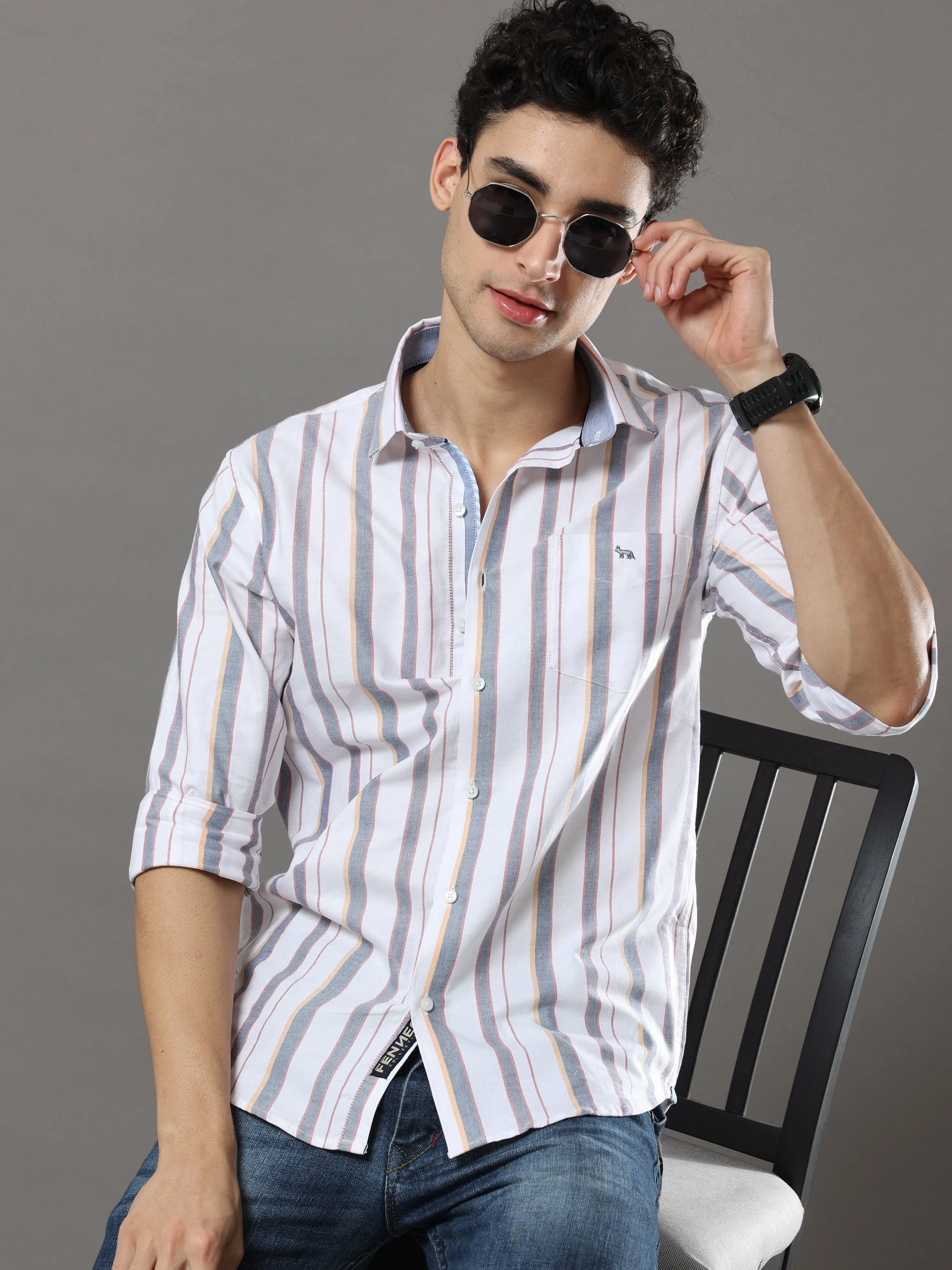 White And Grey Stripes Shirt