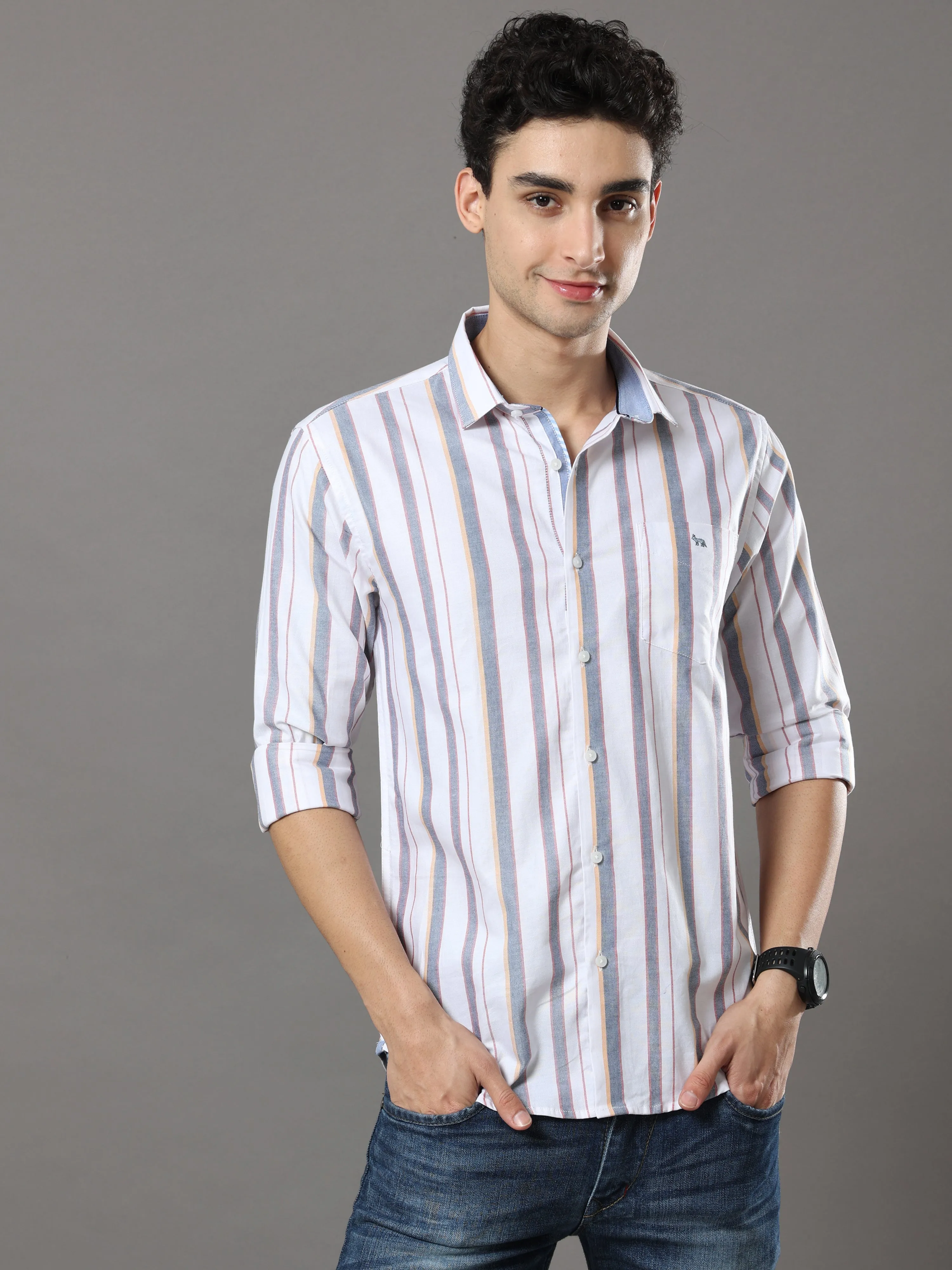 White And Grey Stripes Shirt